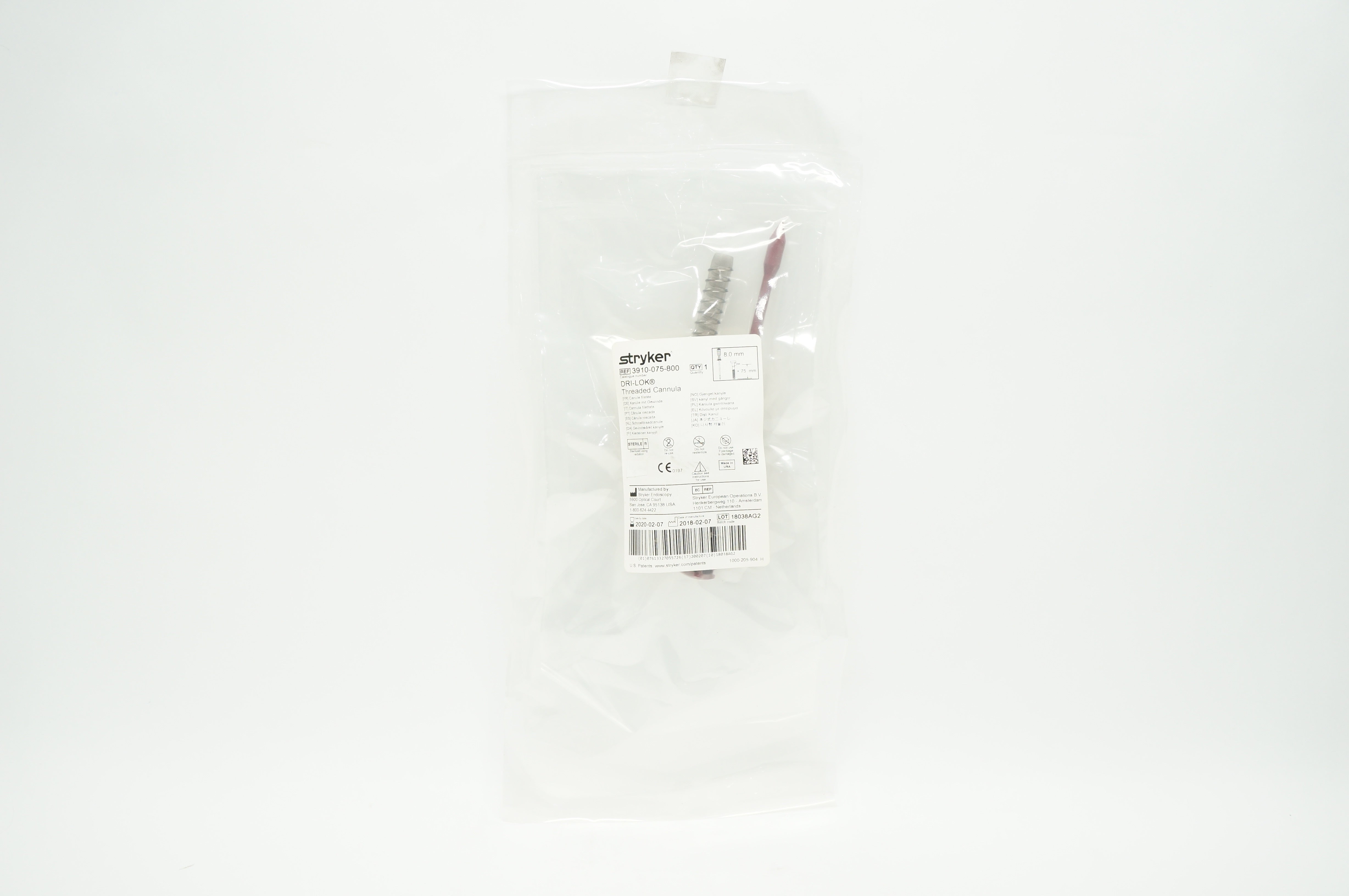 Stryker 3910-075-800 DRI-LOK Threaded Cannula 8.0mm x 75mm (x)