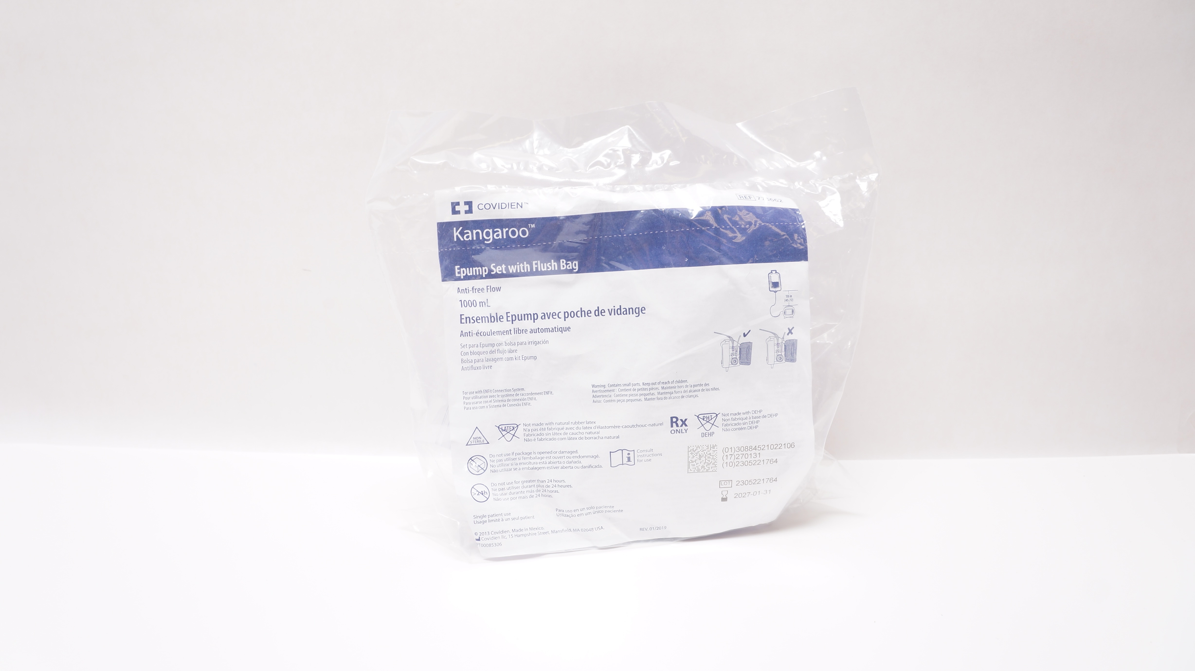 Covidien 773662 Kangaroo Epump Set with Flash Bag Anti-Free Flow 1000mL