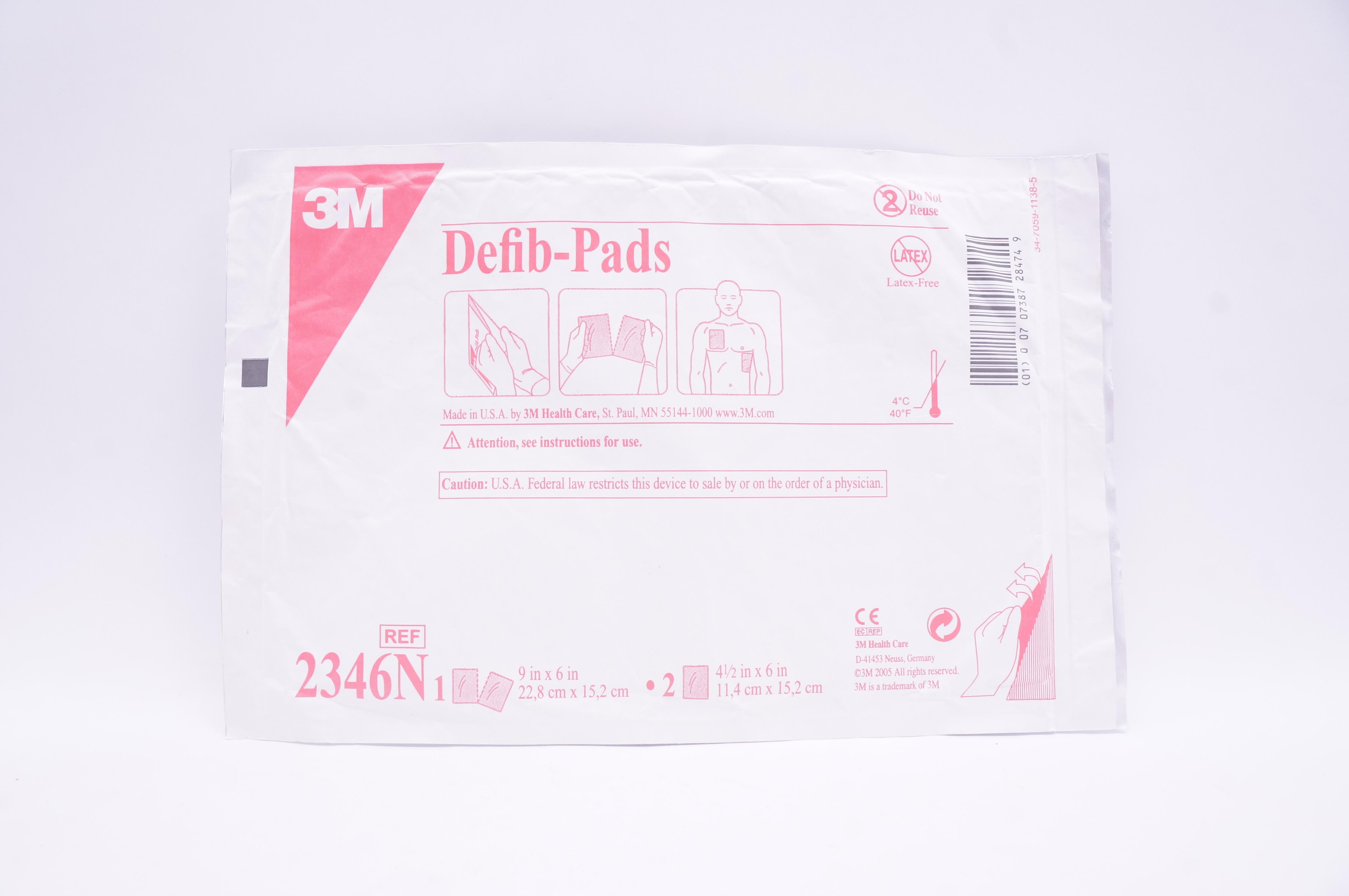 3M 2346N Defib-Pads 9inch x 6inch, 4-1/2inch x 6inch (x)