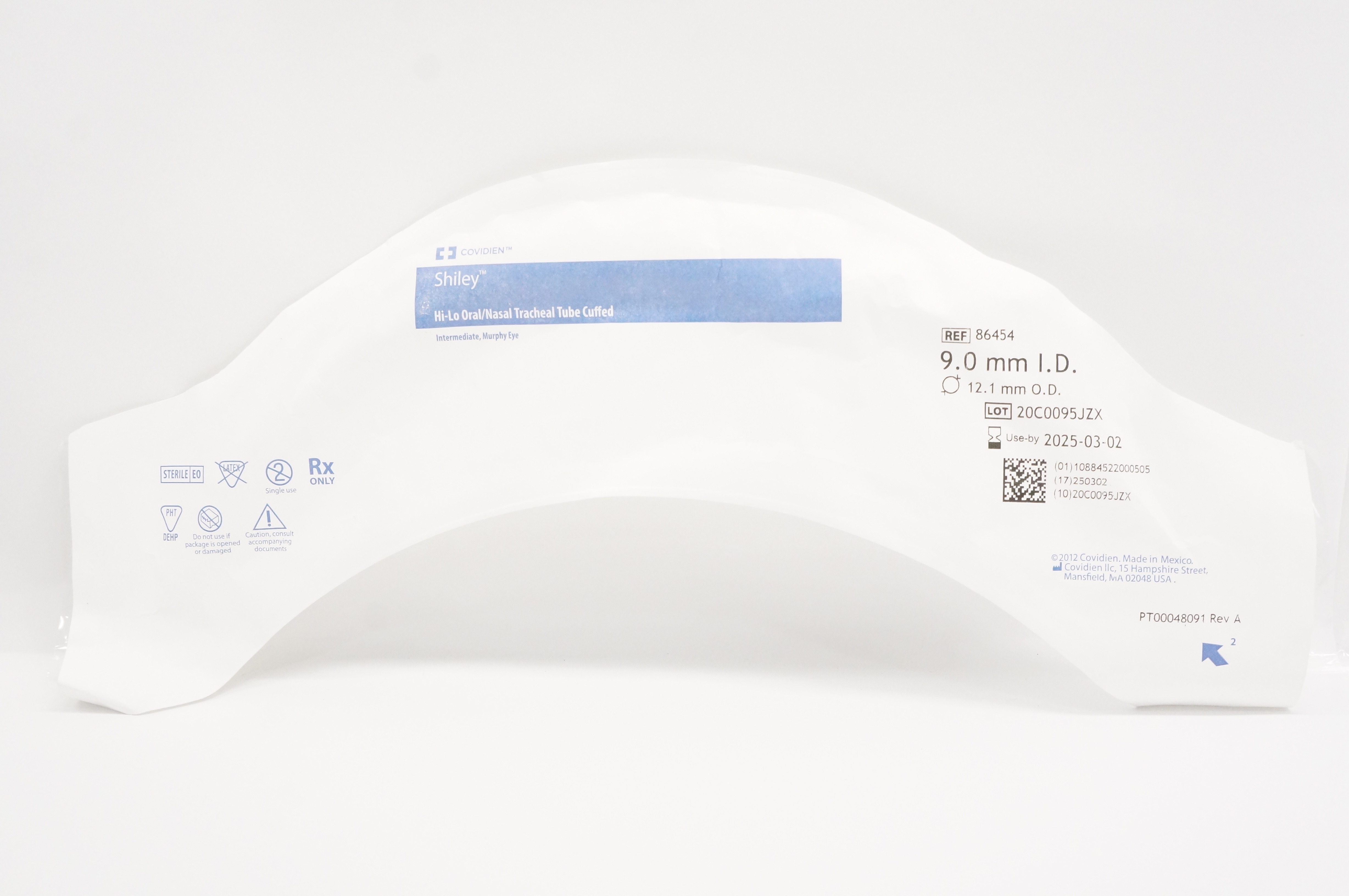 Covidien 86454 Shiley Hi-Lo Oral/Nasal Tracheal Tube Cuffed 9.0mm x 12.1mm (x)