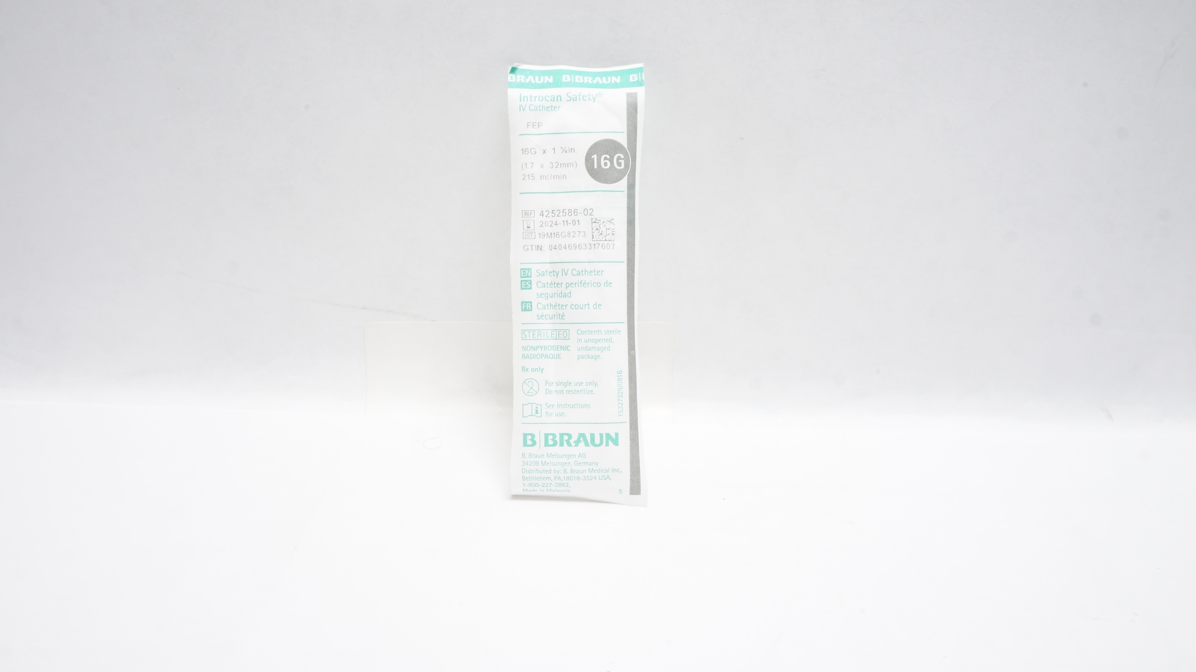 Braun 4252586-02 Introcan Safety IV Cath. 16G x 1-1/4inch 215ml/min