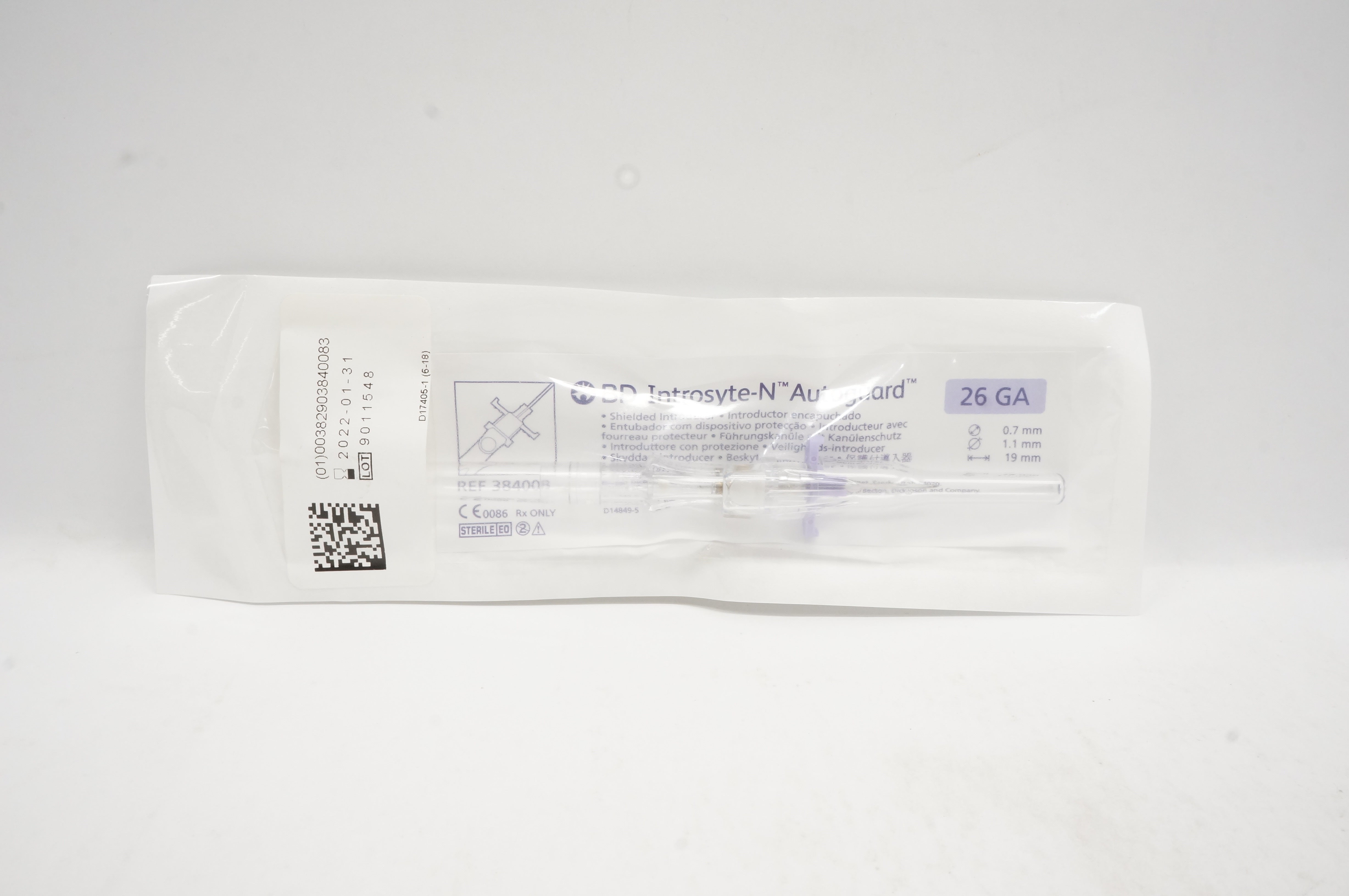 BD 384008 Introsyte-N Autoguard Shielded Introducers 26G