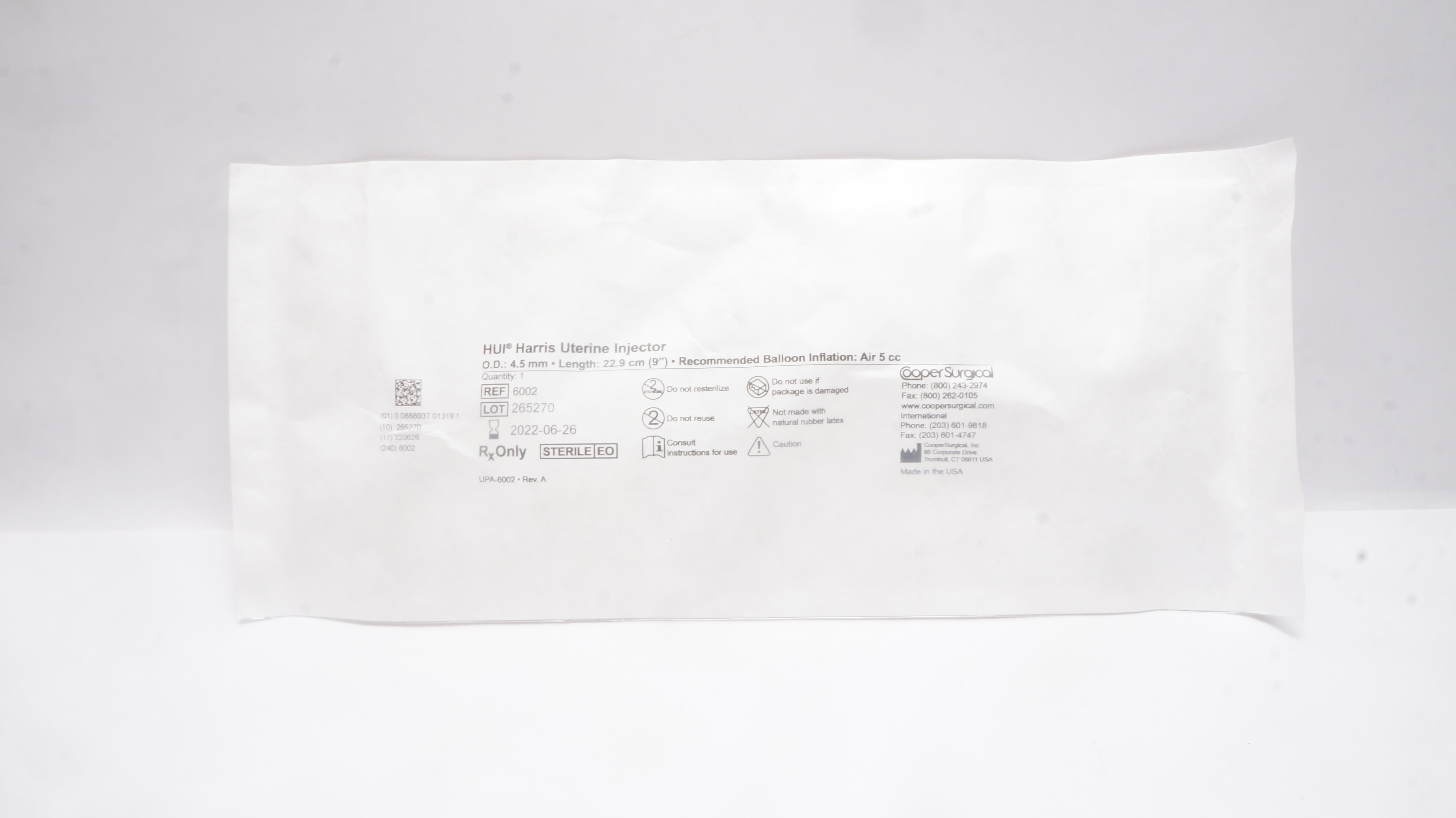 Cooper Surgical 6002 HUI Harris Uterine Injector OD 4.5mm, Length 9inch (x)