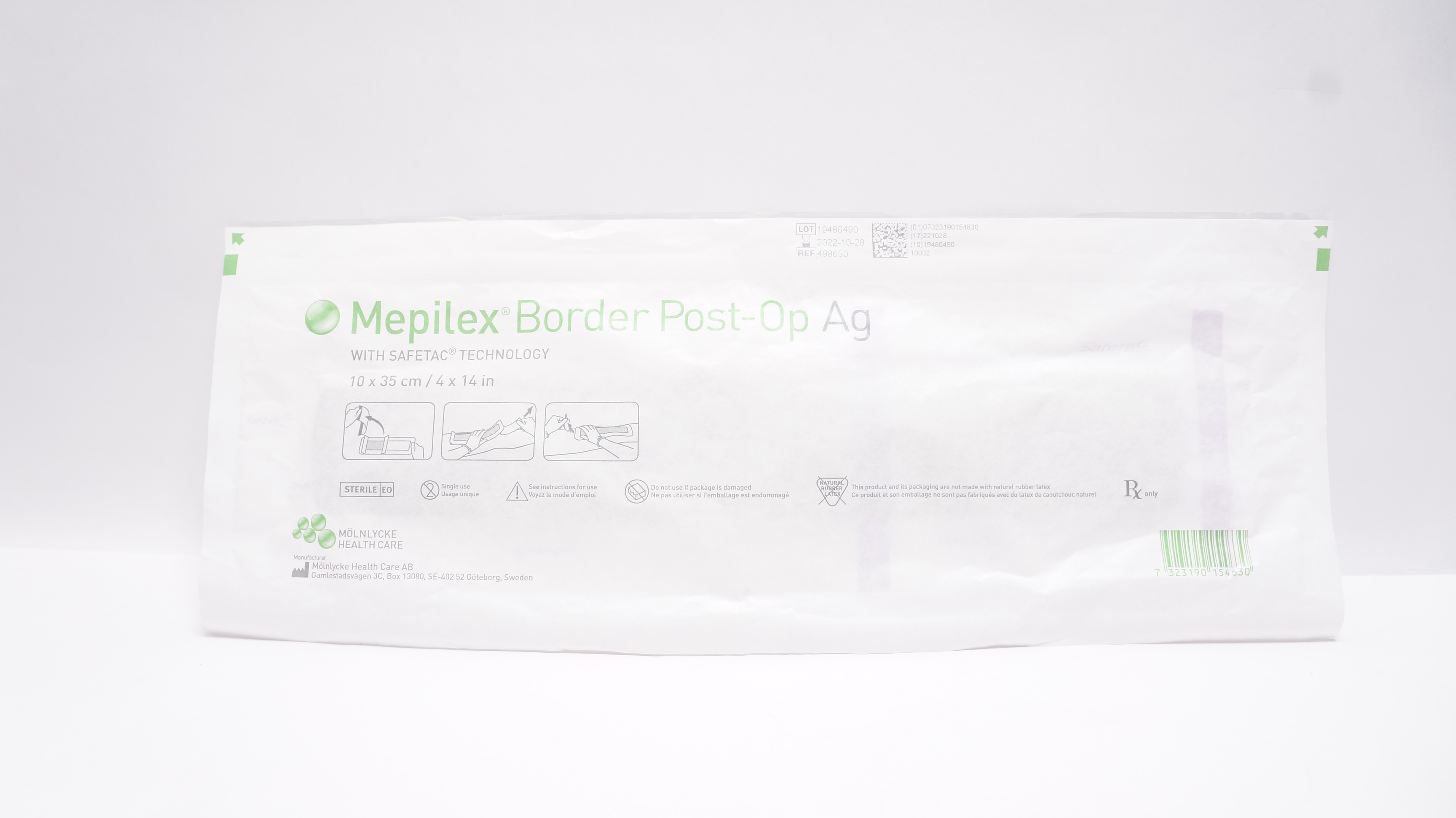 Mölnlycke 498650 Mepilex Border Post-Op Ag Post Operative Dressing 4 x 14inch(x)
