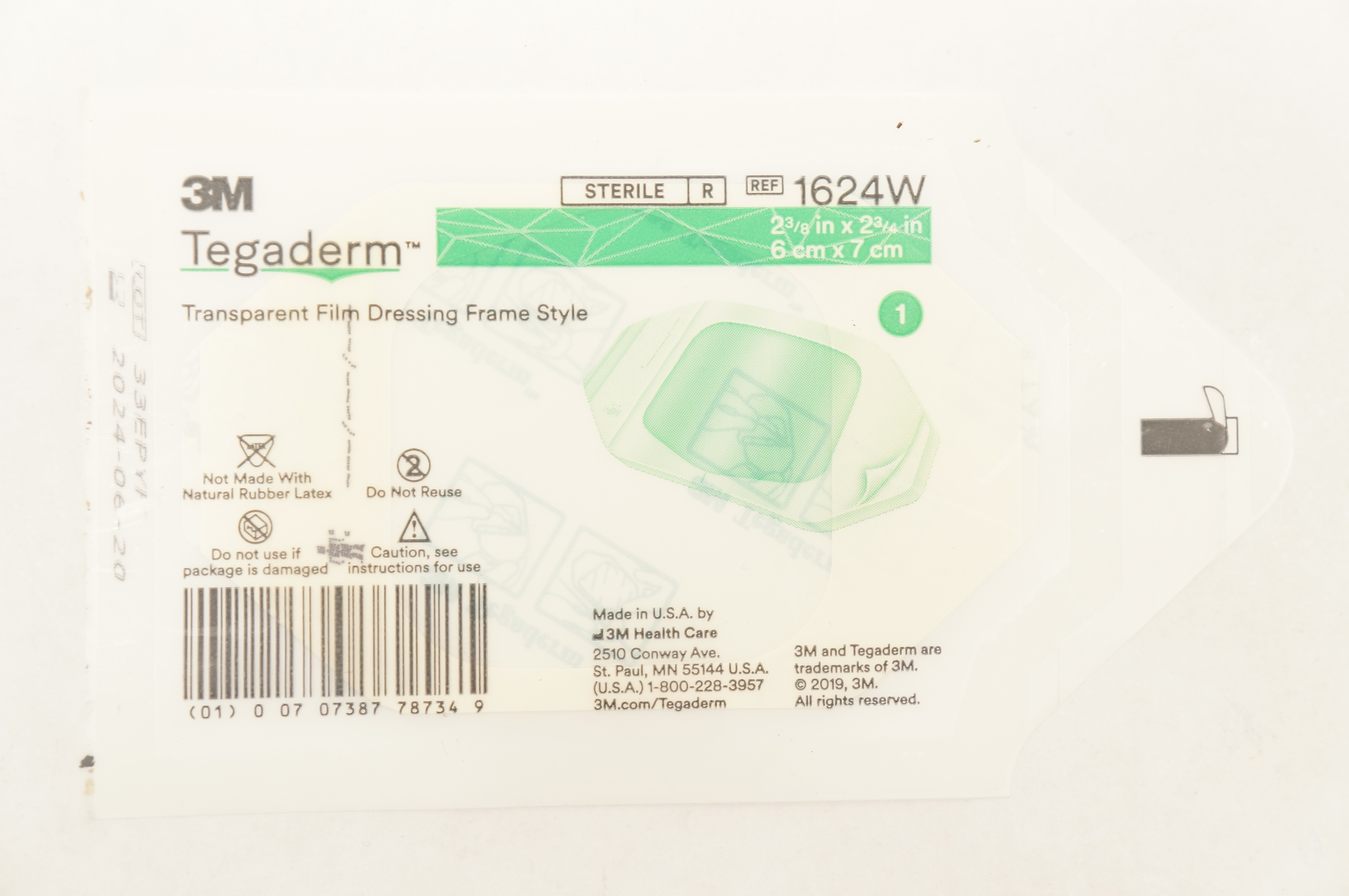 3M 1624W Tegaderm Transparent Film Dressing Frame Style 2-3/8 x 2-3/4 inch