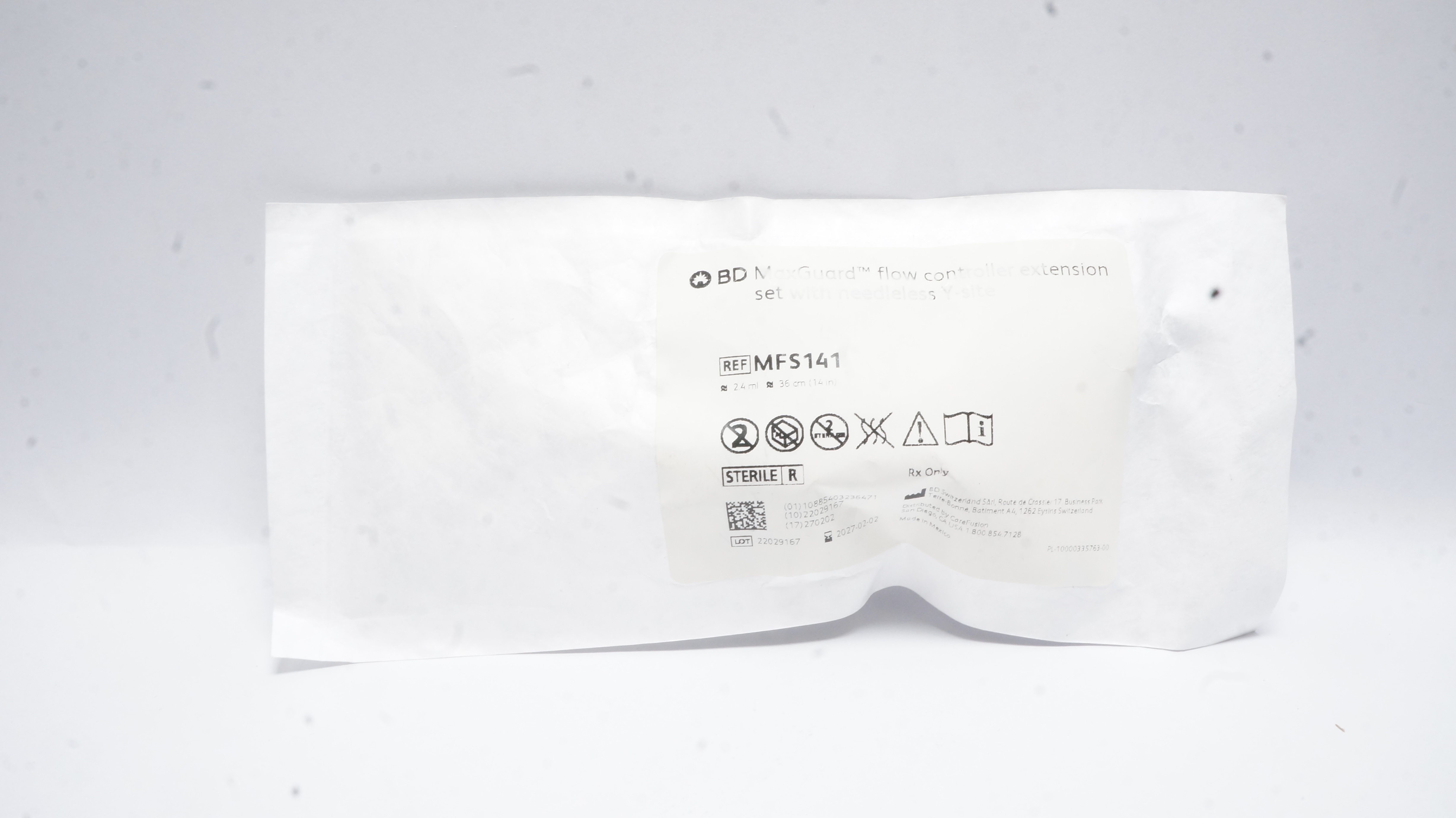 BD MFS141 MaxGuard Flow Controller Extension Set 24ml x 14inch Appx.