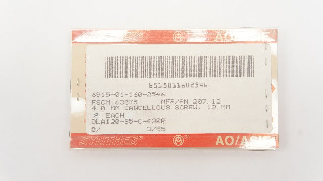 Synthes FSCM 63075 AO/ASIF 4.0mm Cancellous Screw, 12mm - Pack of 8