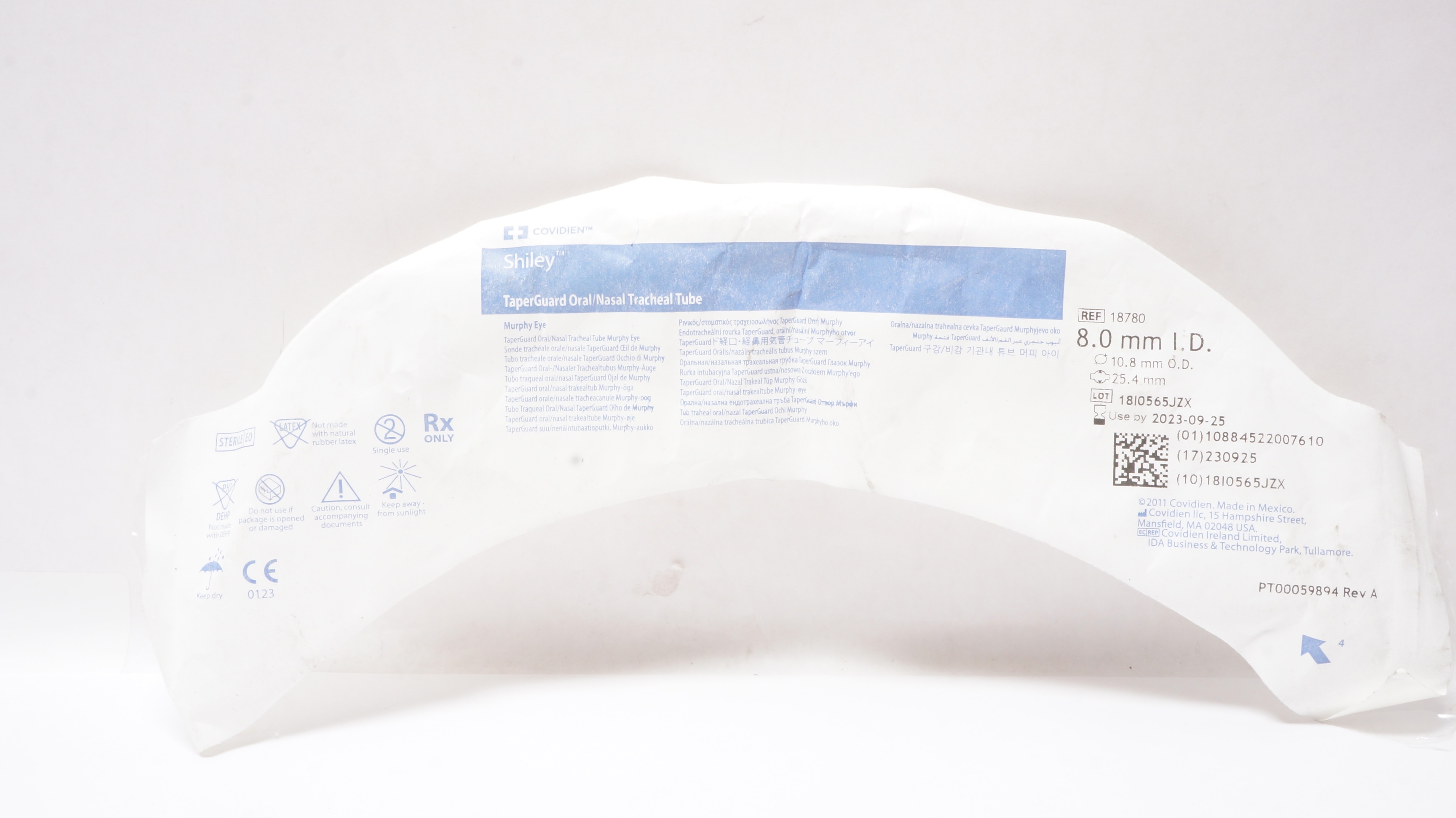 Covidien 18780 Shiley TaperGuard Oral/Nasal Tracheal Tube 8.0 ID x 10.8 mm OD(x)