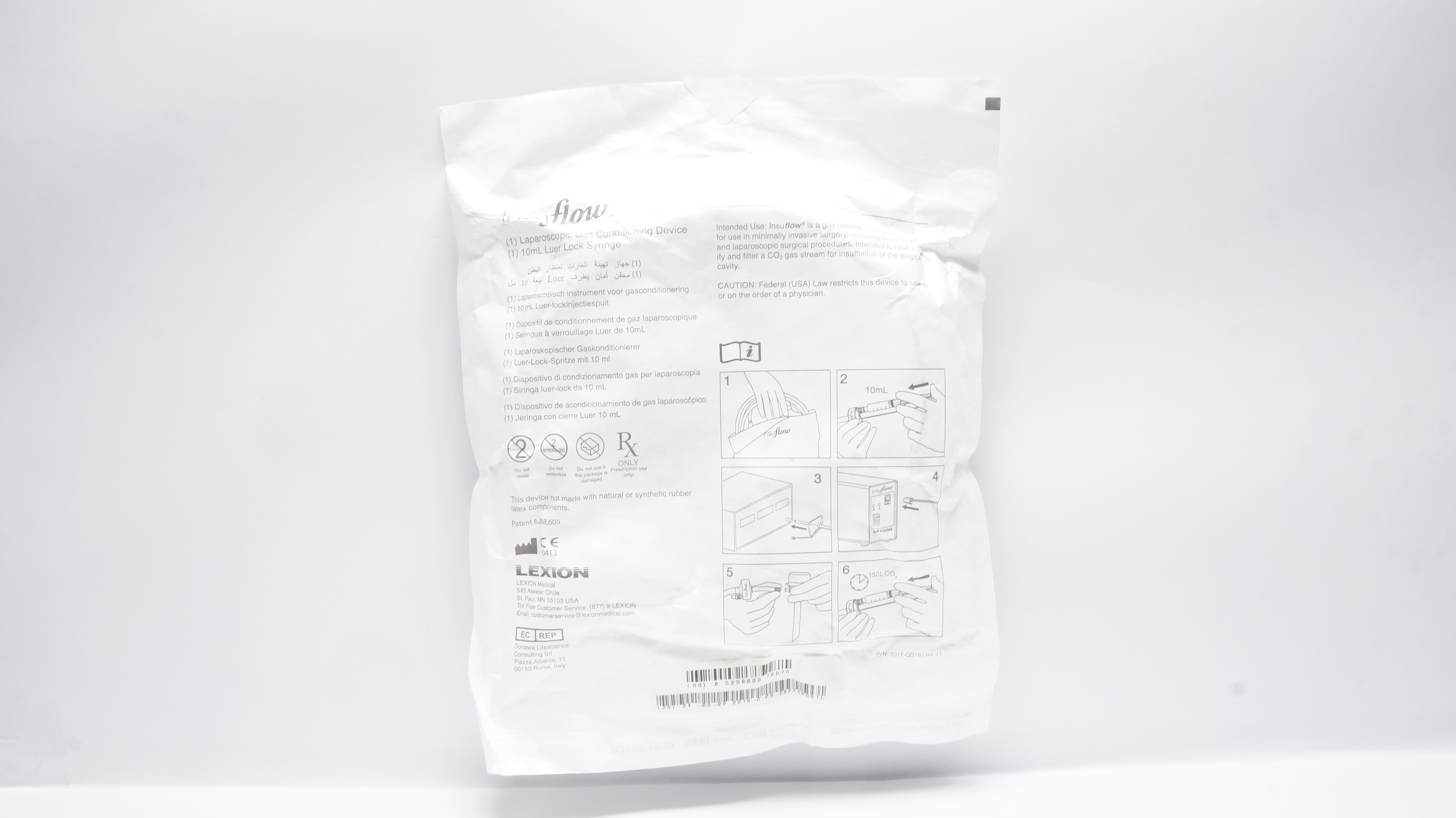 Lexion 6198L Insuflow Laparoscopic Gas Condition Device 10mL Luer Lock Syringe(x)