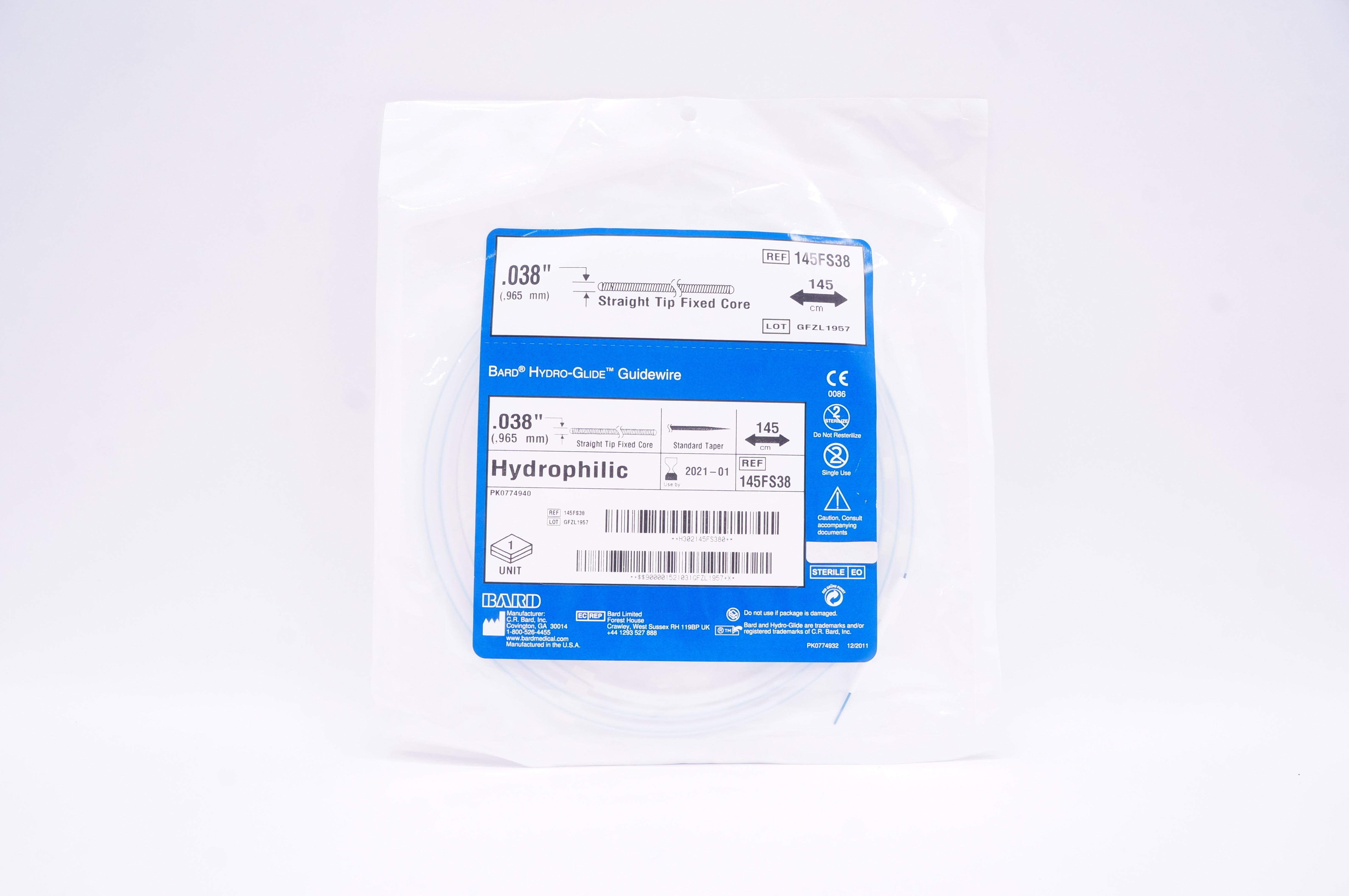 Bard 145FS38 Hydrophilic Straight Tip Fixed Core 0.038inch (x)