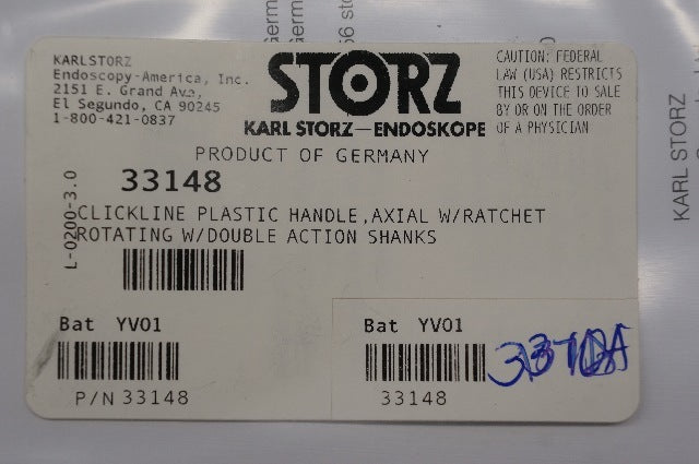 Karl Storz 33148 CLICKLINE Plastic Handle, Axial, With Ratchet, Rotating