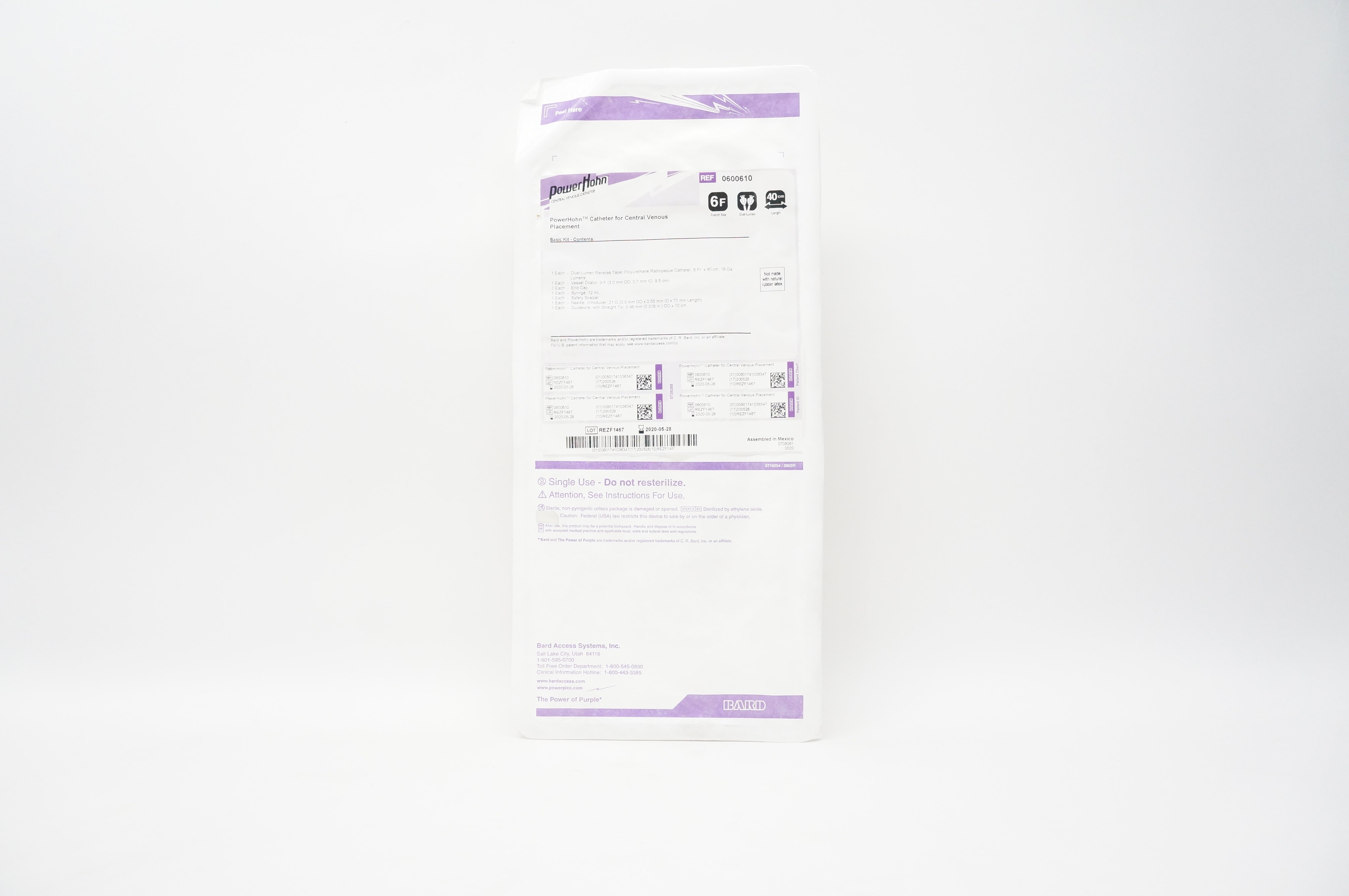 Bard 0600610 PowerHohn Cath. for Central Venous Placement 6F x 40cm (x)