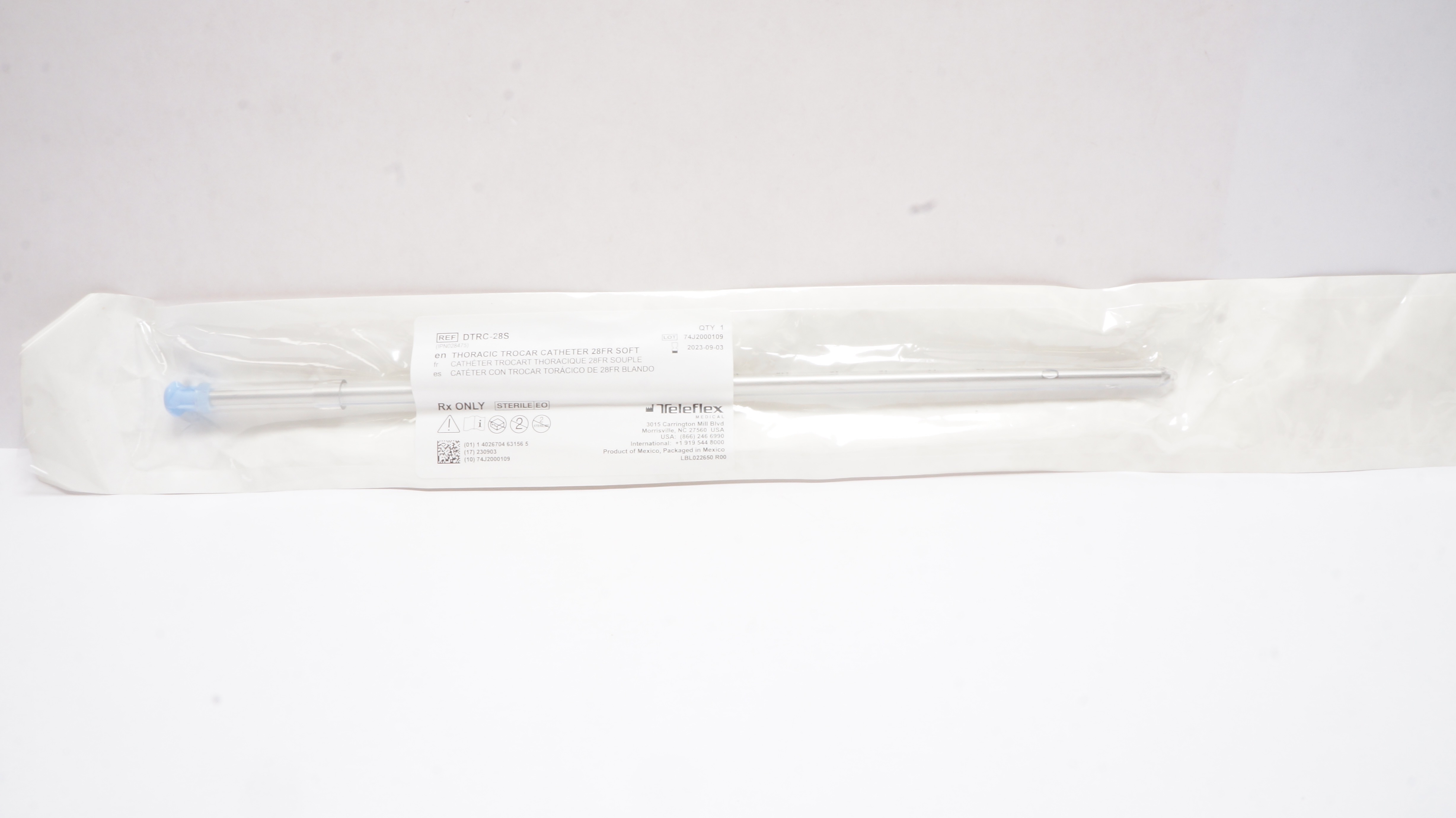 Teleflex DTRC-28S Thoracic Trocar Cath. Soft 28Fr.