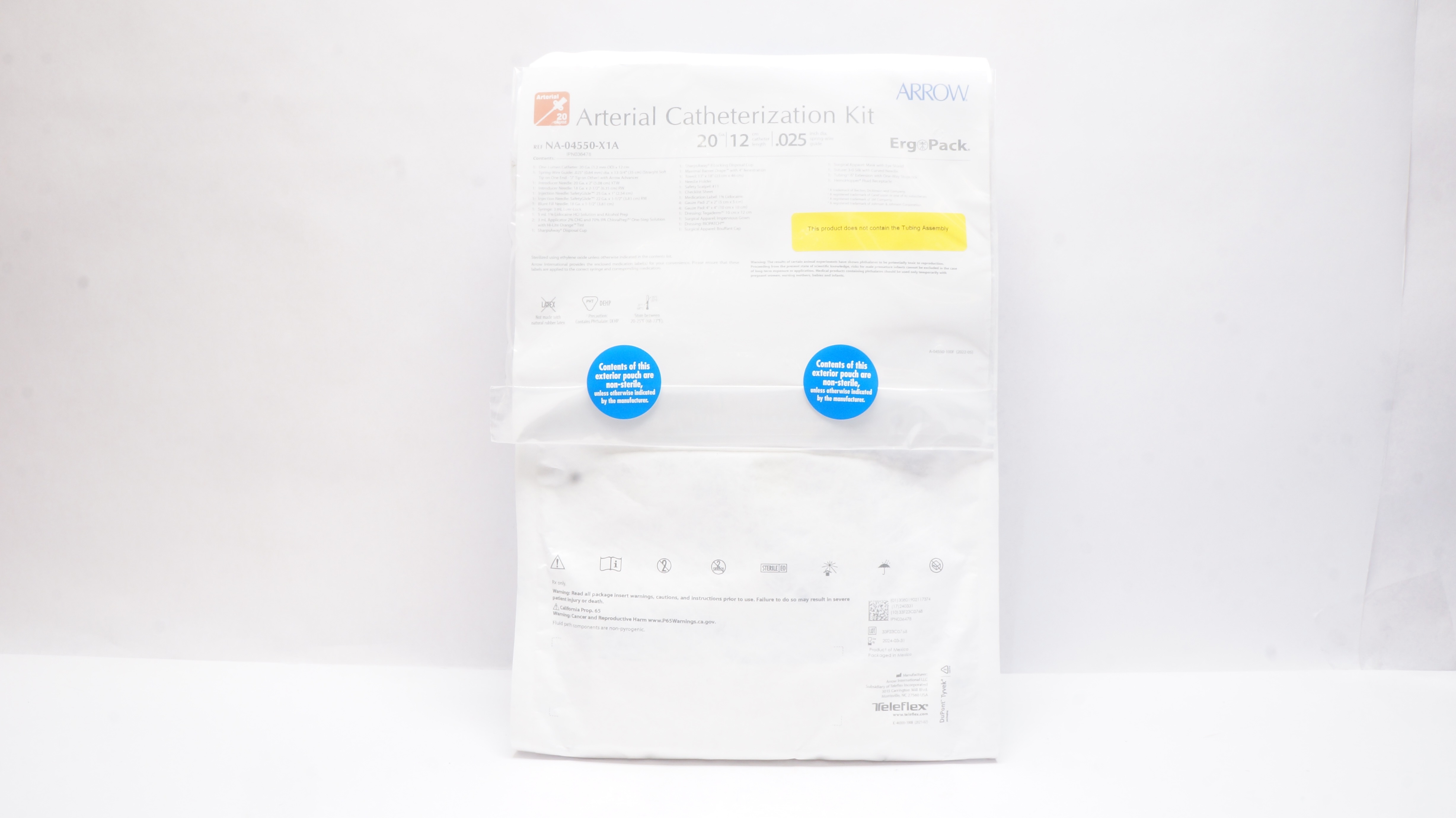 Arrow NA-04550-X1A Arterial Catheterization Kit 20Ga x 12cm x 0.025inch