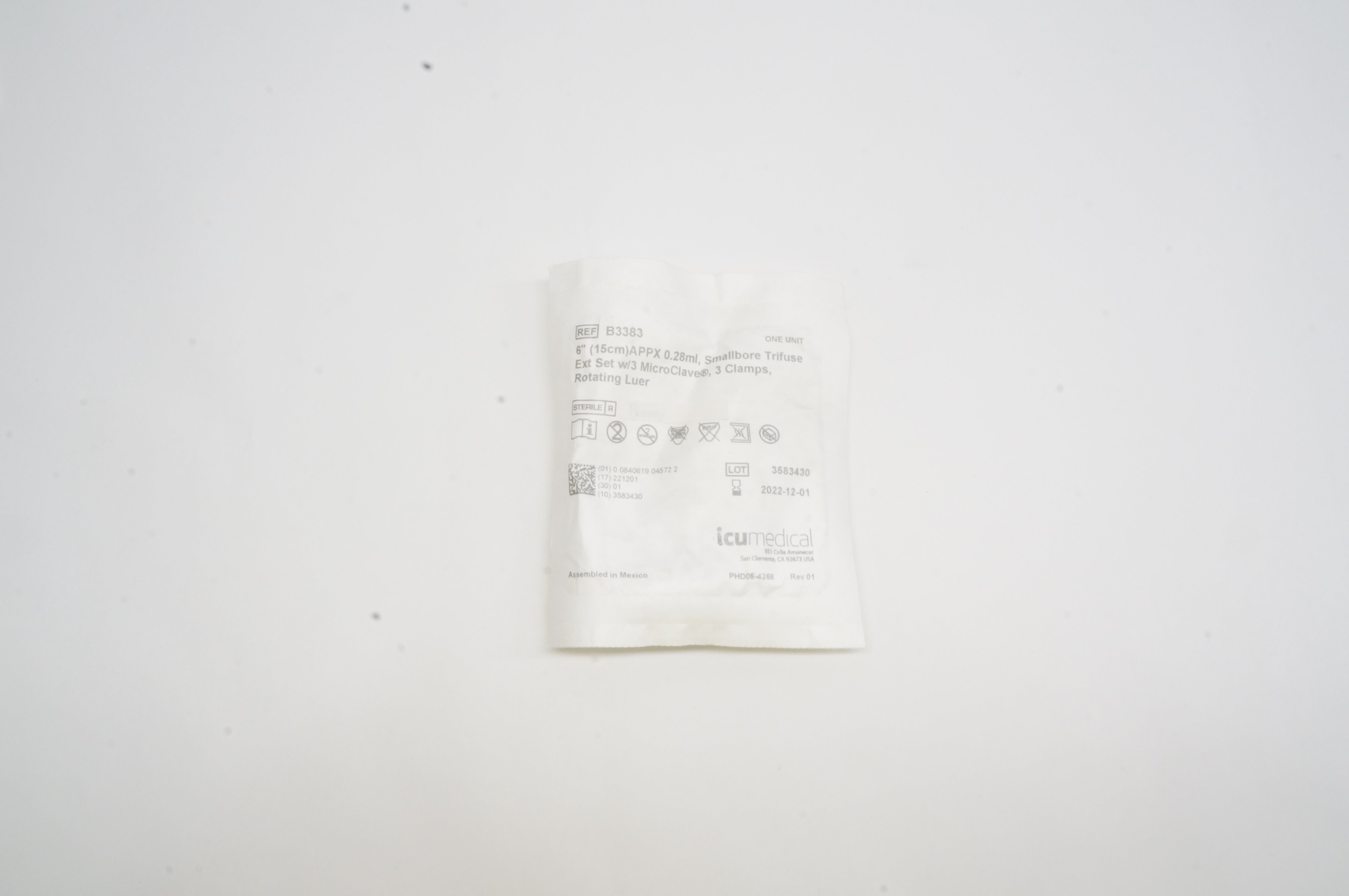 ICU Medical B3383 MicroClave Smallbore Trifuse Extension Set 0.28ml x 6inch (x)