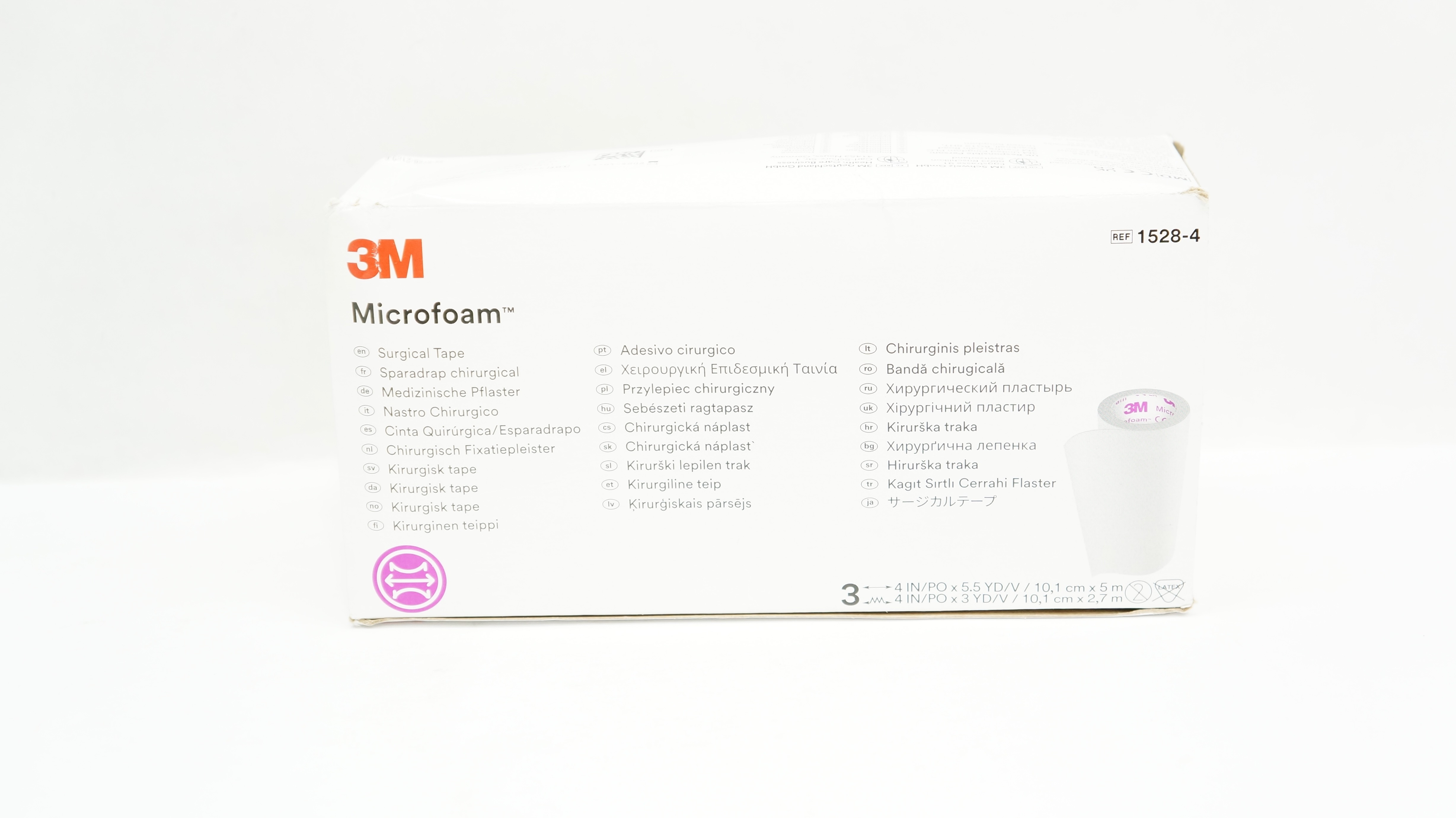 3M 1528-4 Microfoam Surgical Tape 4inch x 5.5yd, 4inch x 3yd - Box of 3