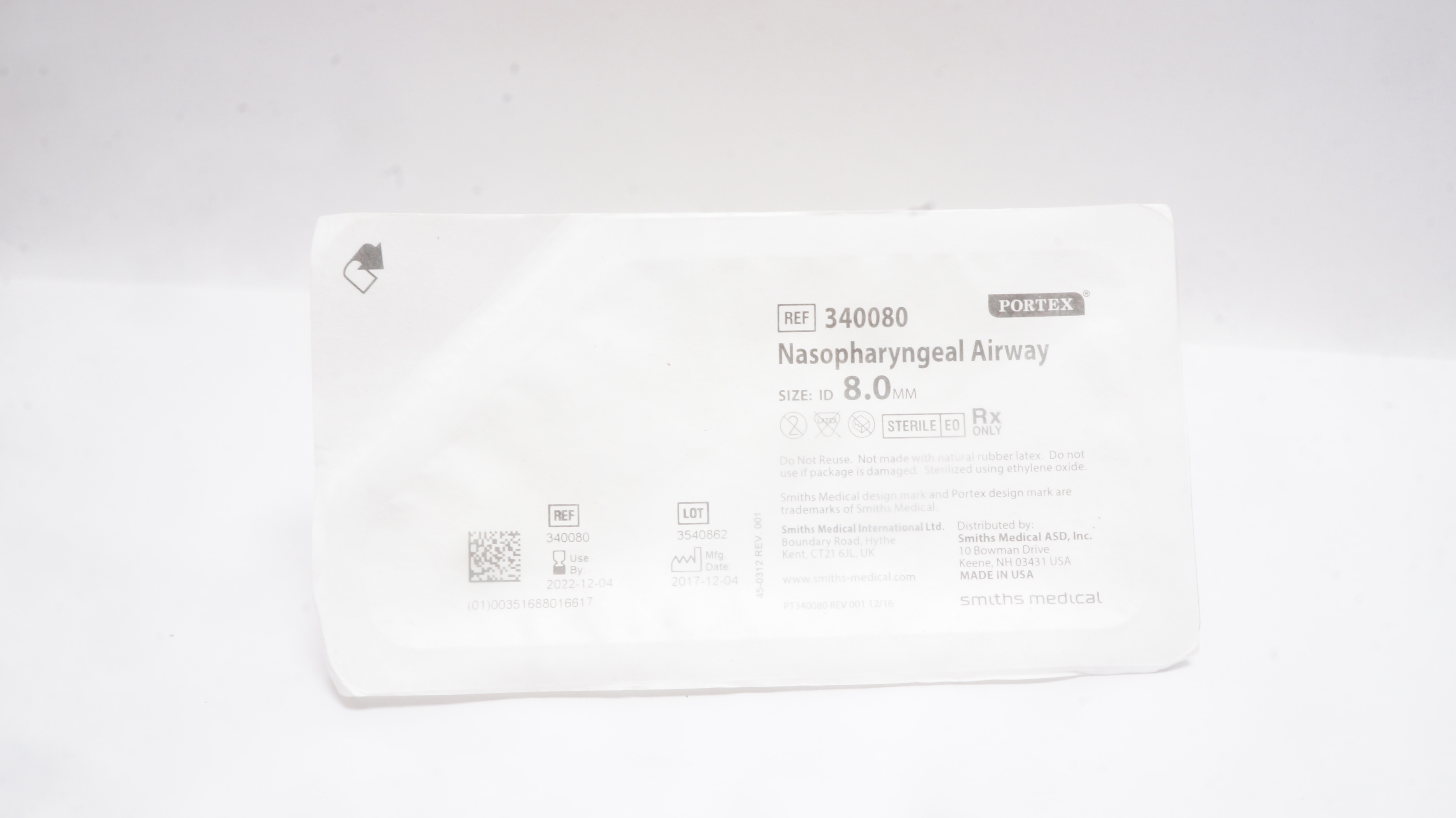 Smiths Medical 340080 Portex Nasopharyngeal Airway ID 8.0mm (x)