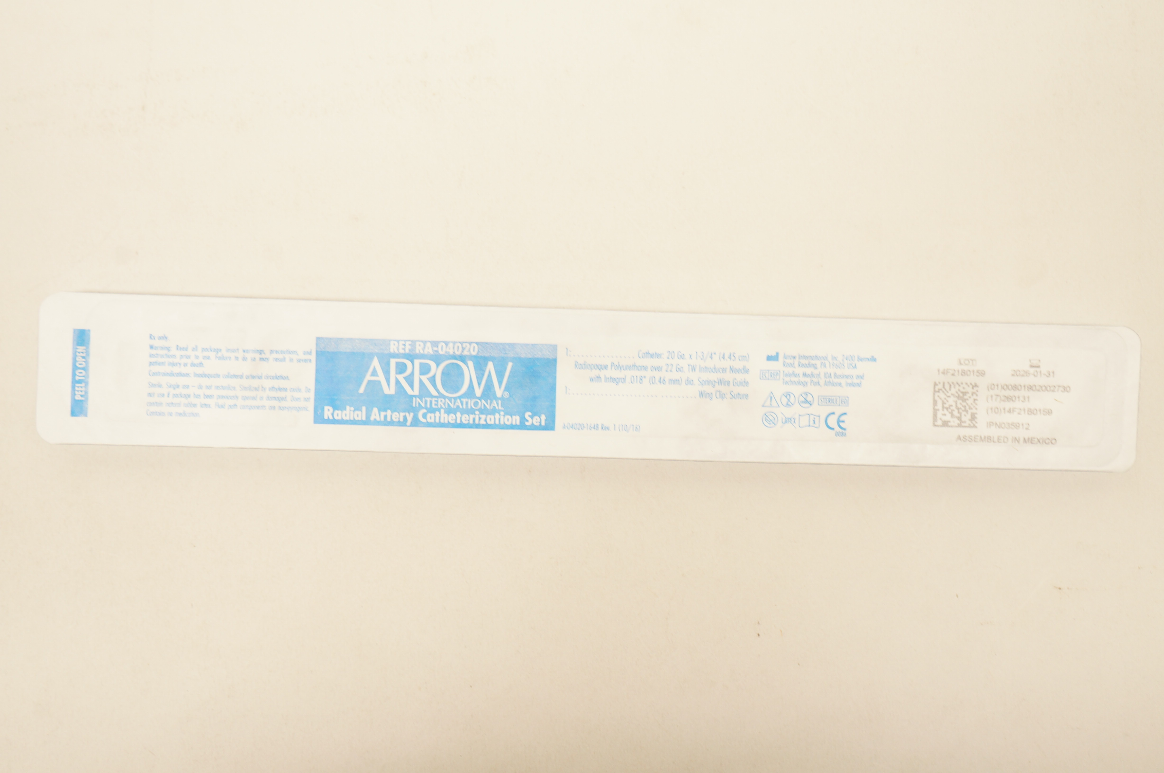 Arrow RA-04020 Radial Artery Catheterization Set 20Ga x 1-3/4inch