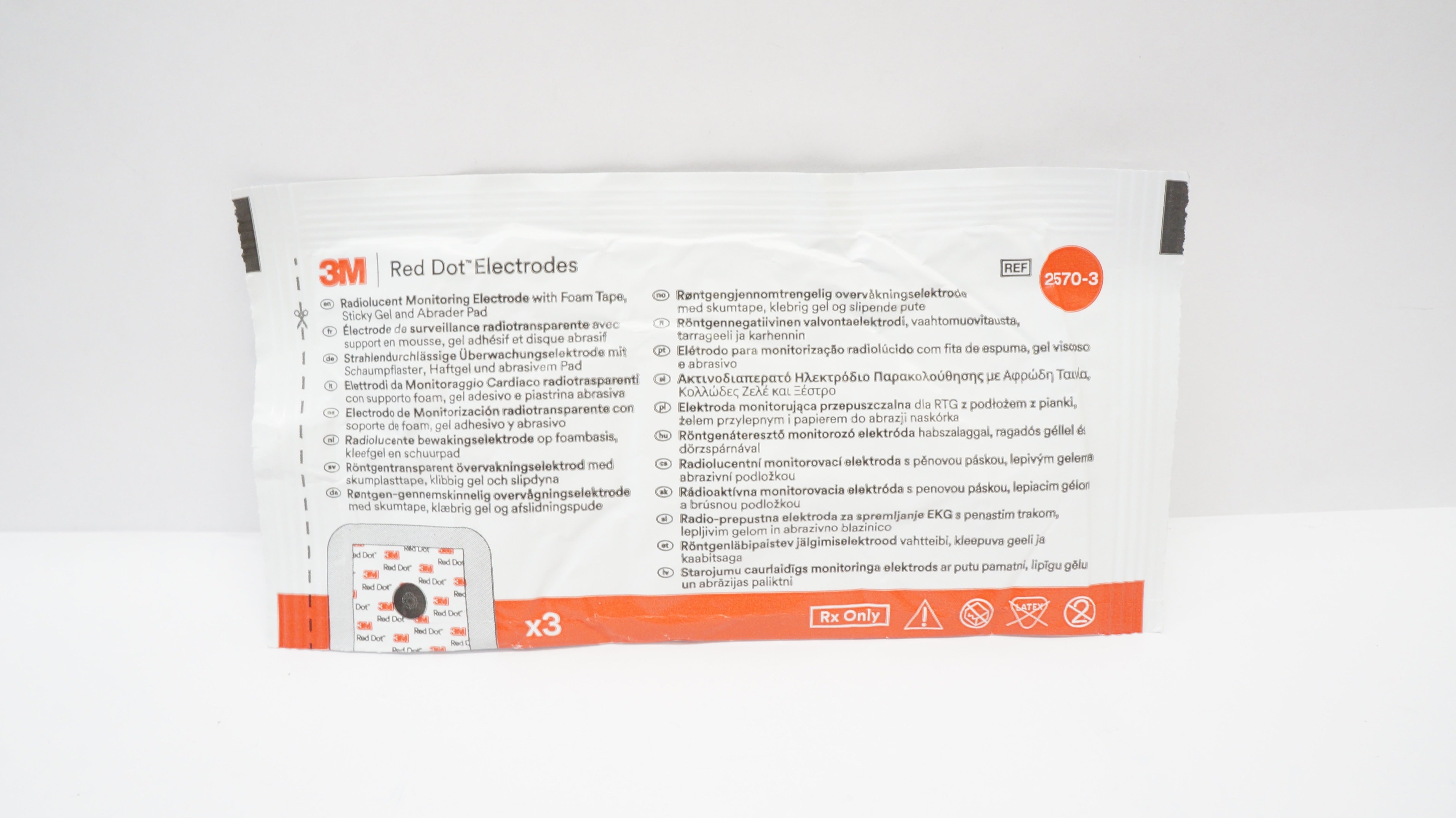 3M 2570-3 Red Dot Radiolucent Monitoring Electrode - Pack of 3