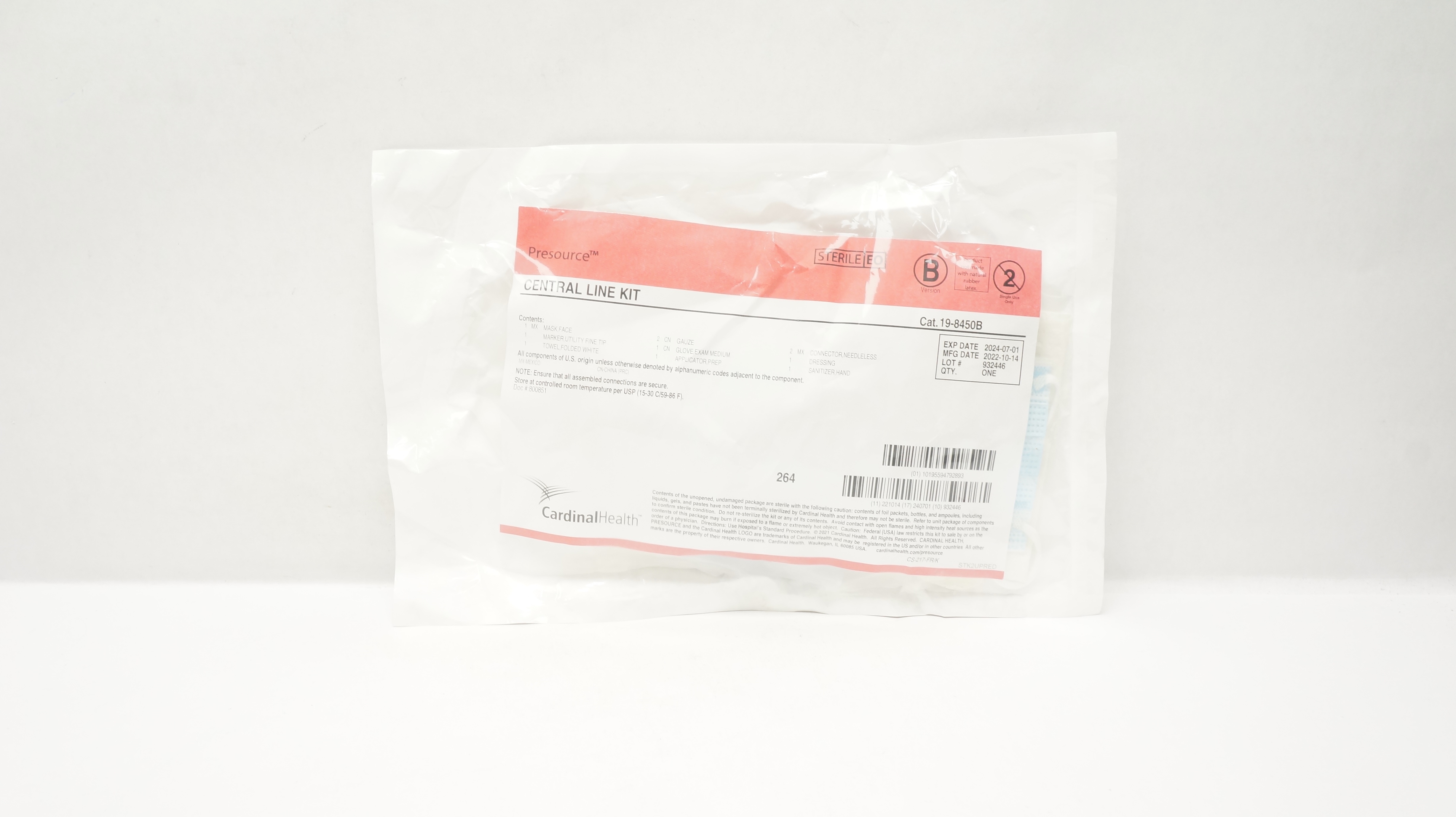 Cardinal Health 19-8450B Presource Central Line Kit (x)