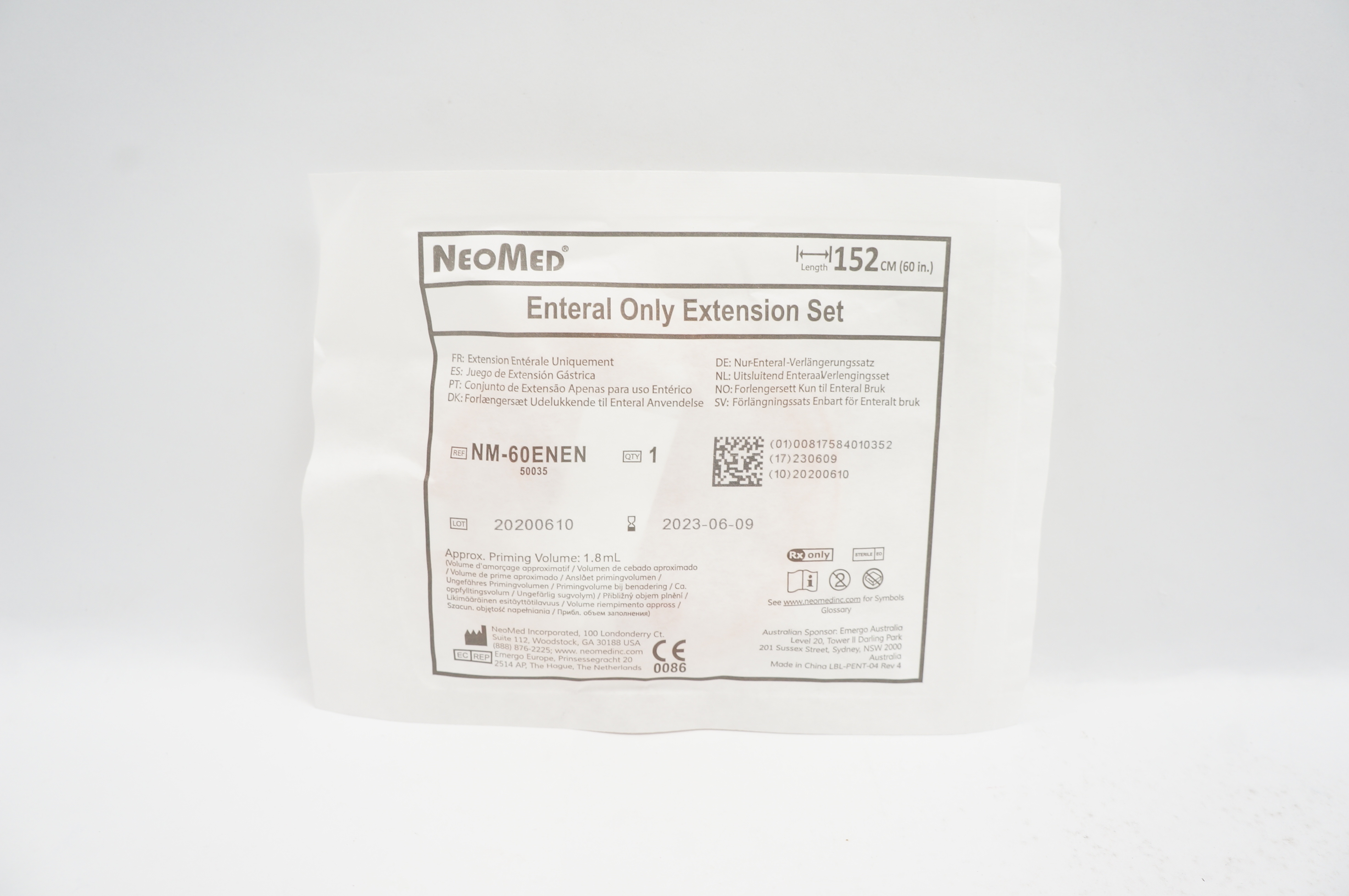 NeoMed NM-60ENEN Enteral Only Extension Set 60inch, Priming Volume 1.8mL
