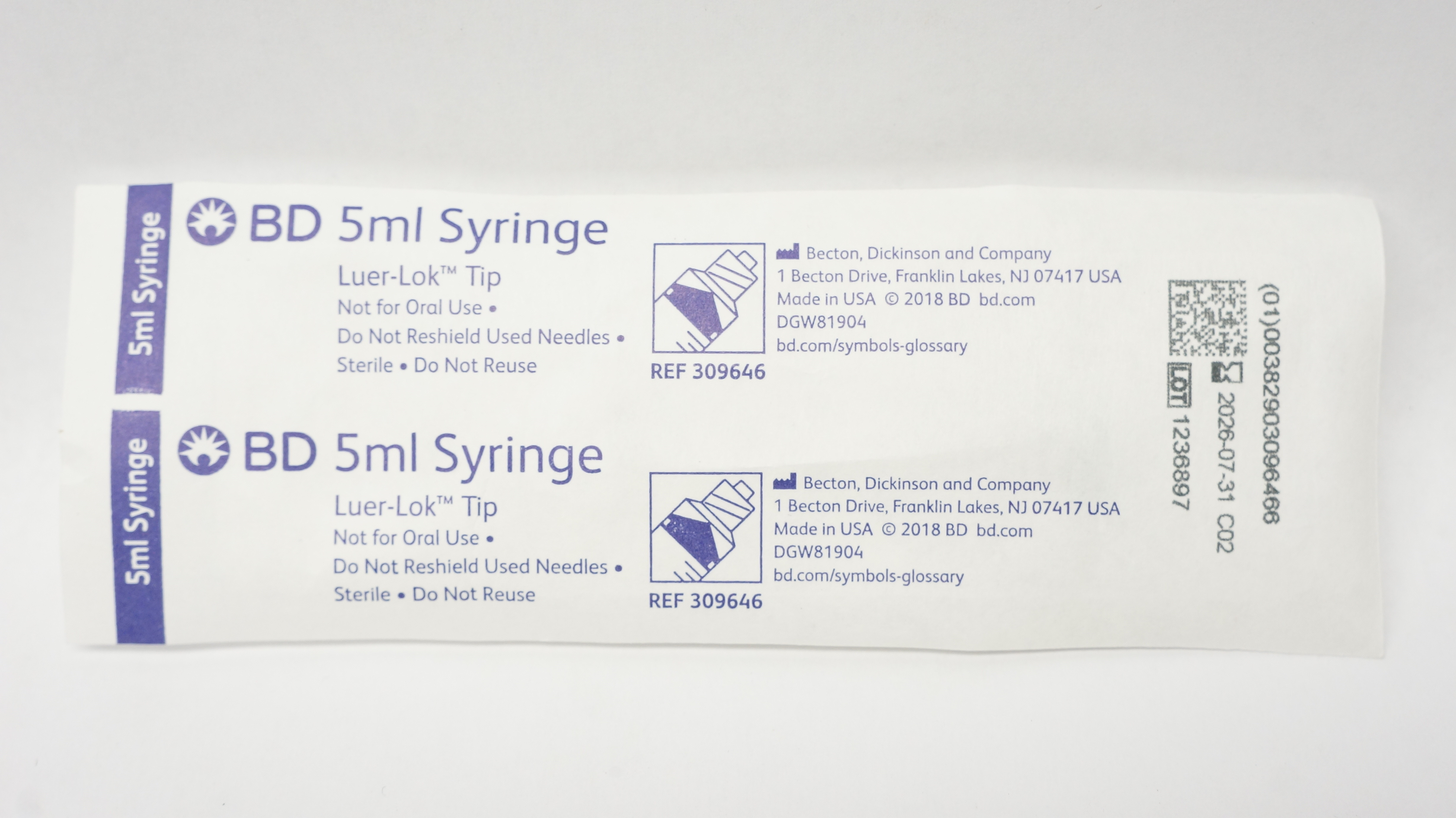 BD 309646 Syringe Luer-Loc Tip 5ml