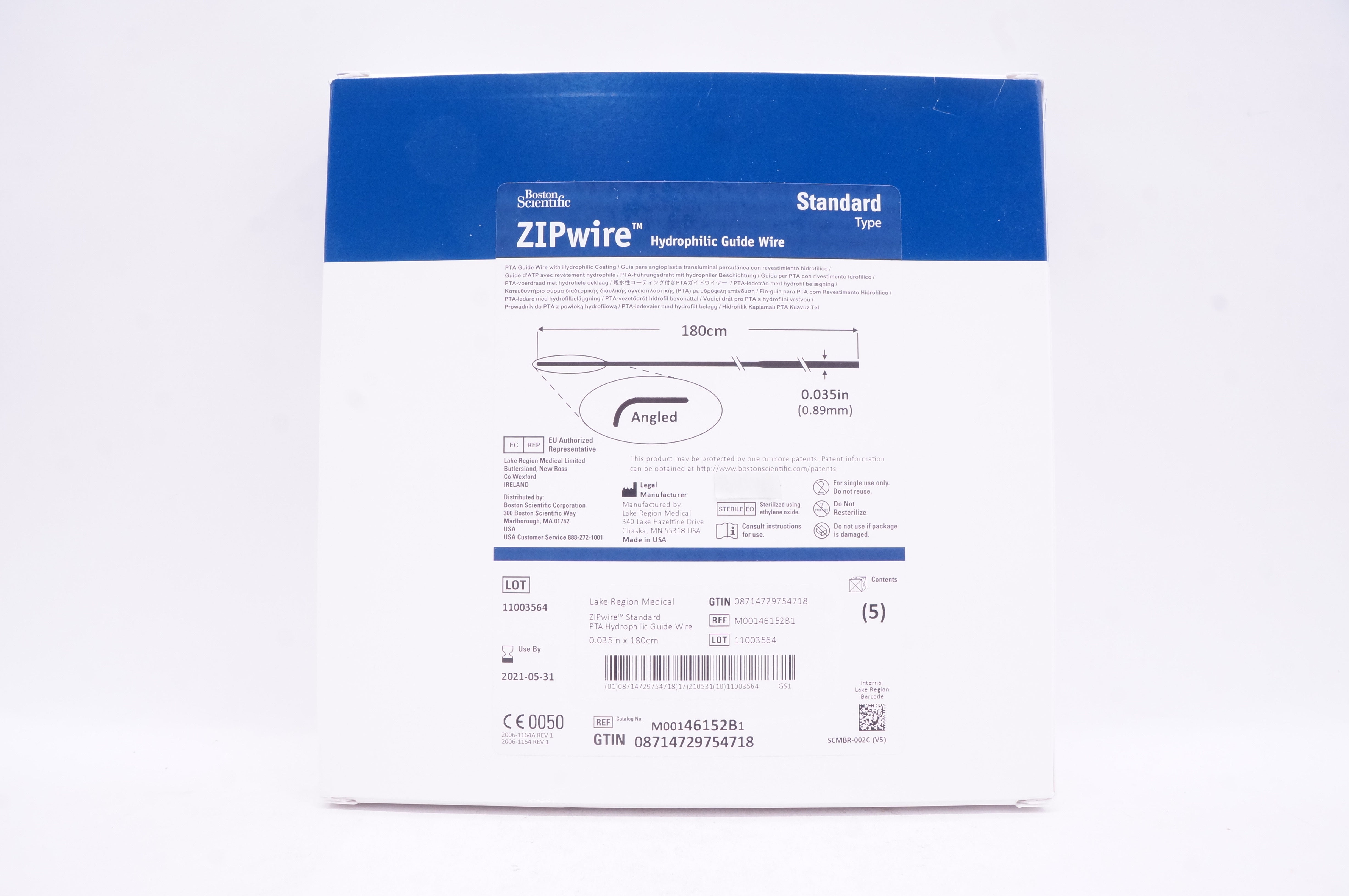 Boston Scientific 46152B ZIPwire Hydrophilic Guide Wire 0.035in - Box of 5