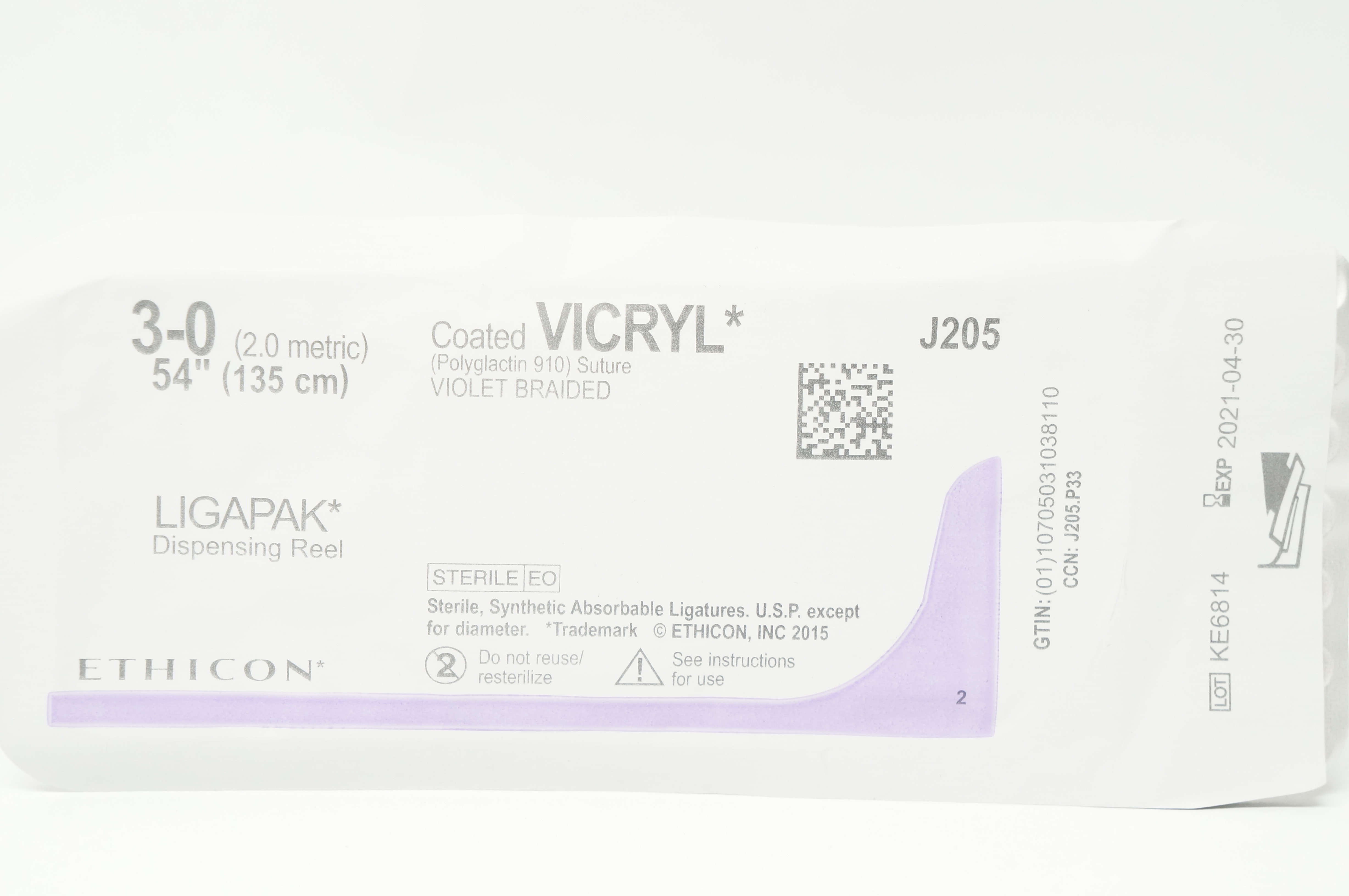 Ethicon J205G 3-0 Coated VICRYL Polyglactin Stre LIGAPAK DispensingReel 54inch(x)