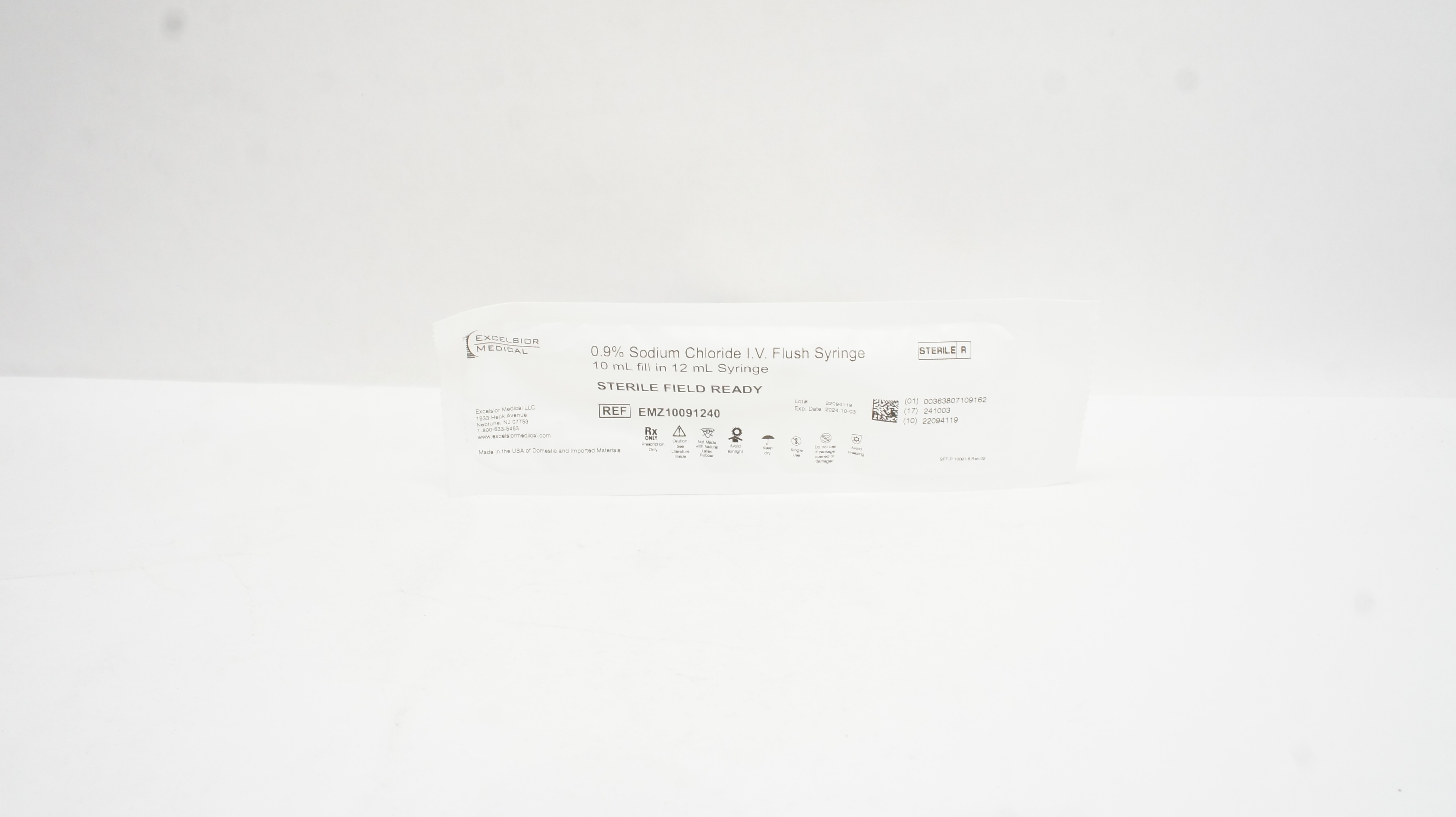 Excelsior Medical EMZ10091240 0.9% Sodium Chloride I.V Flush Syringe 12mL