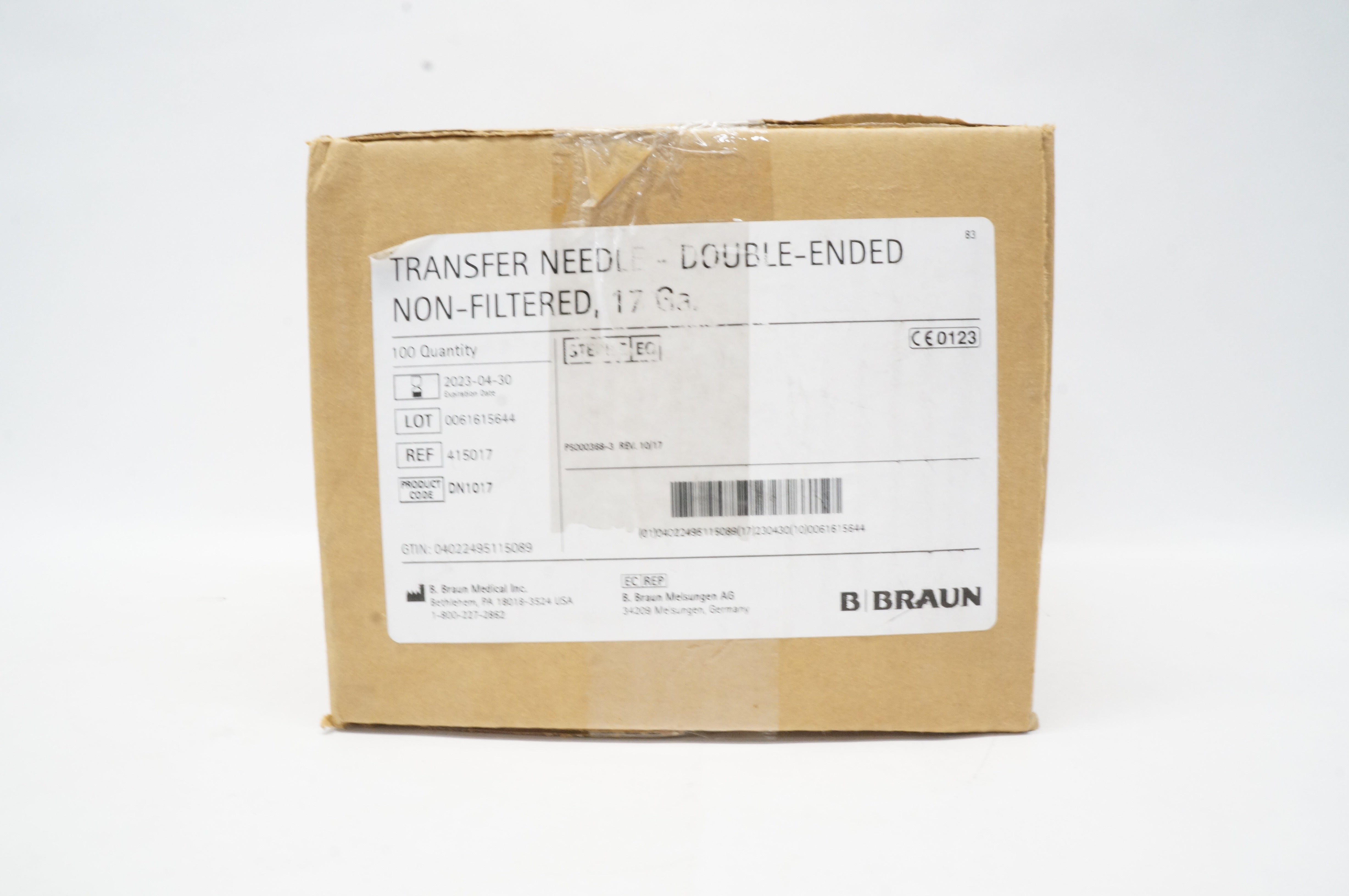Braun 415017 Transfer Ndle Double-Ended Non-Filtered 17 Ga - Box of 100