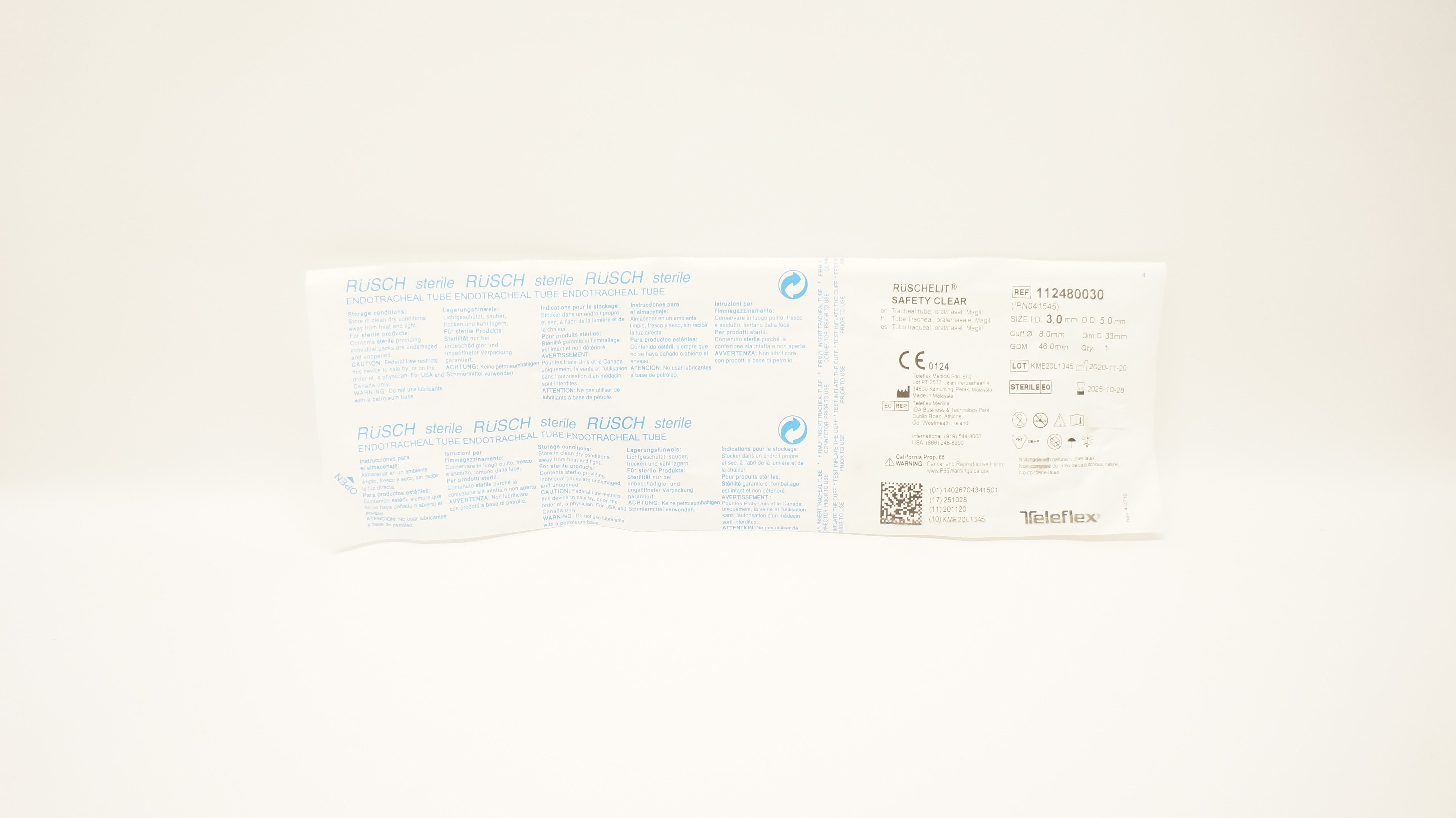 Teleflex 112480030 Ruschelit Oral/Nasal Tracheal Tube 3.0mm IDx 5.0mm OD x 8.0mm