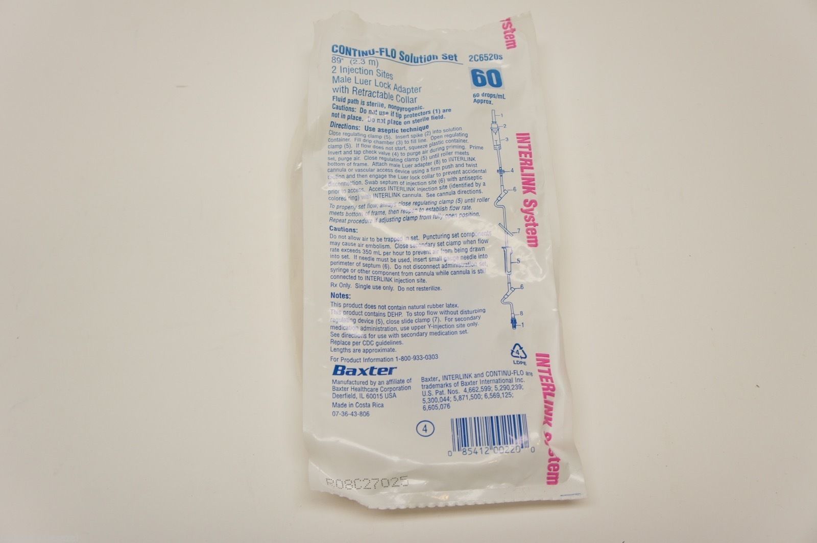 2C6520S ~ Baxter 2 Injection Sites Male Luer Lock Adapter 89in. 60mL ~ Lot of 2