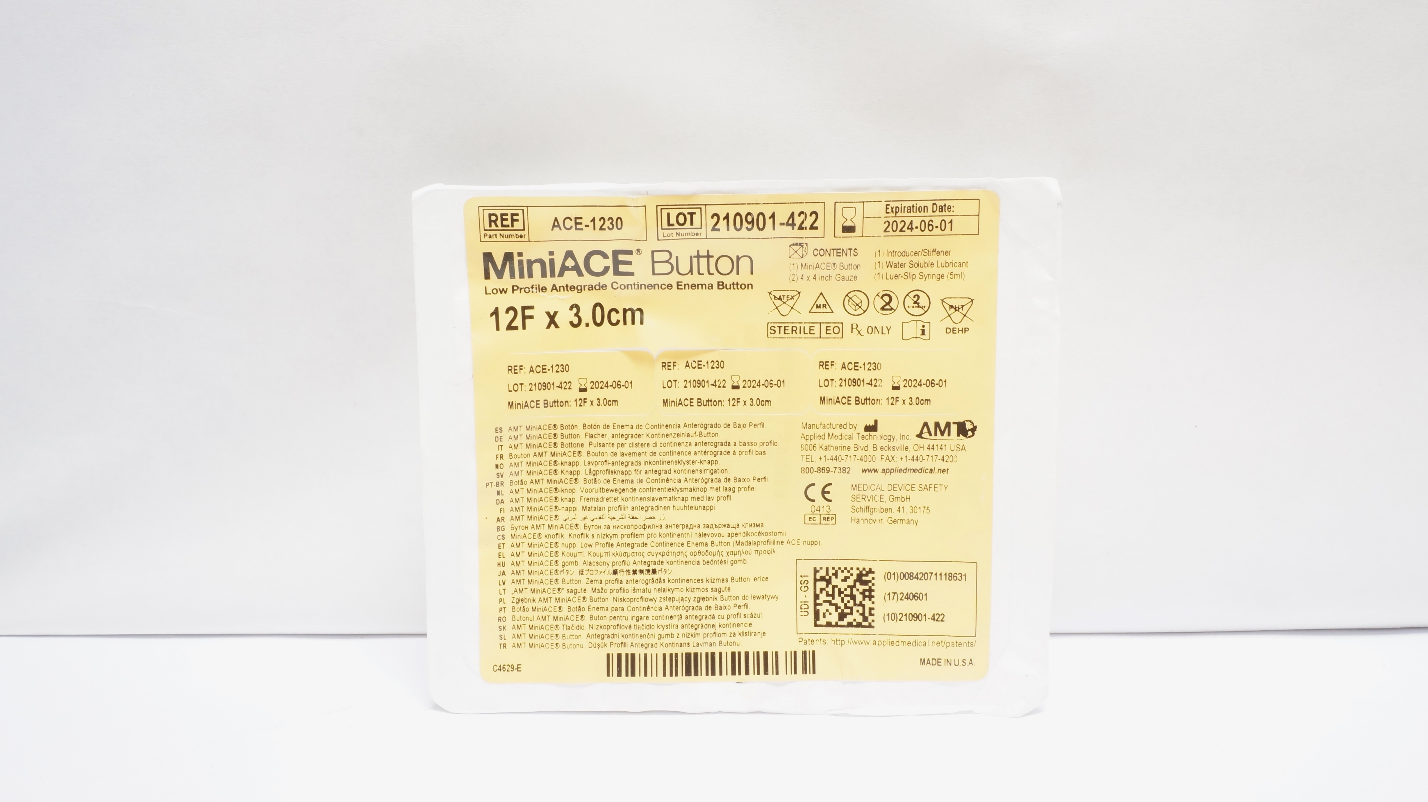 AMT ACE-1230 MiniACE Button Low Profile Integrate Continence Enema Button (x)