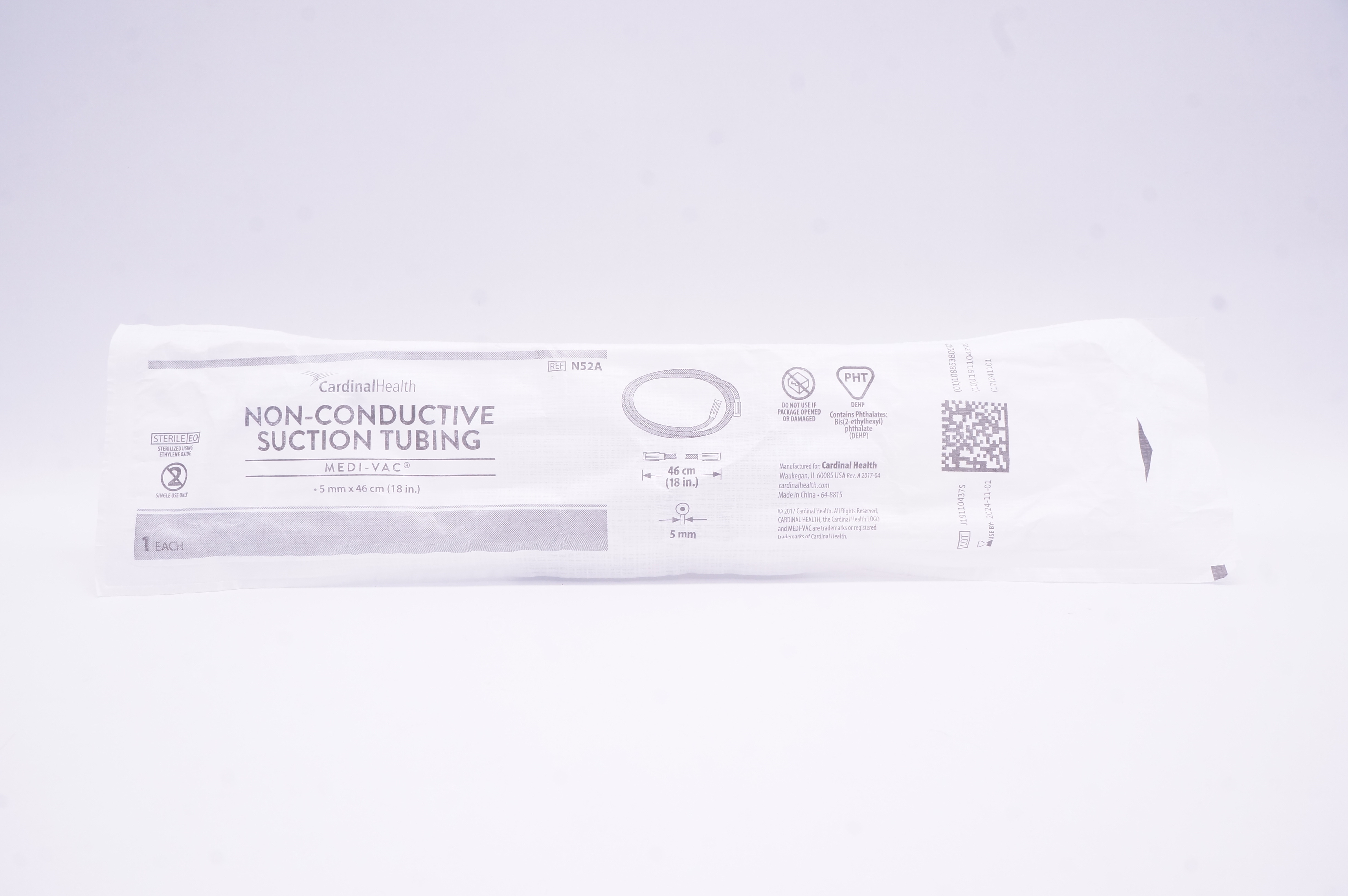 Cardinal Health N52A Medi-Vac Non-Conductive Suction Tubing 5mm x 18inch