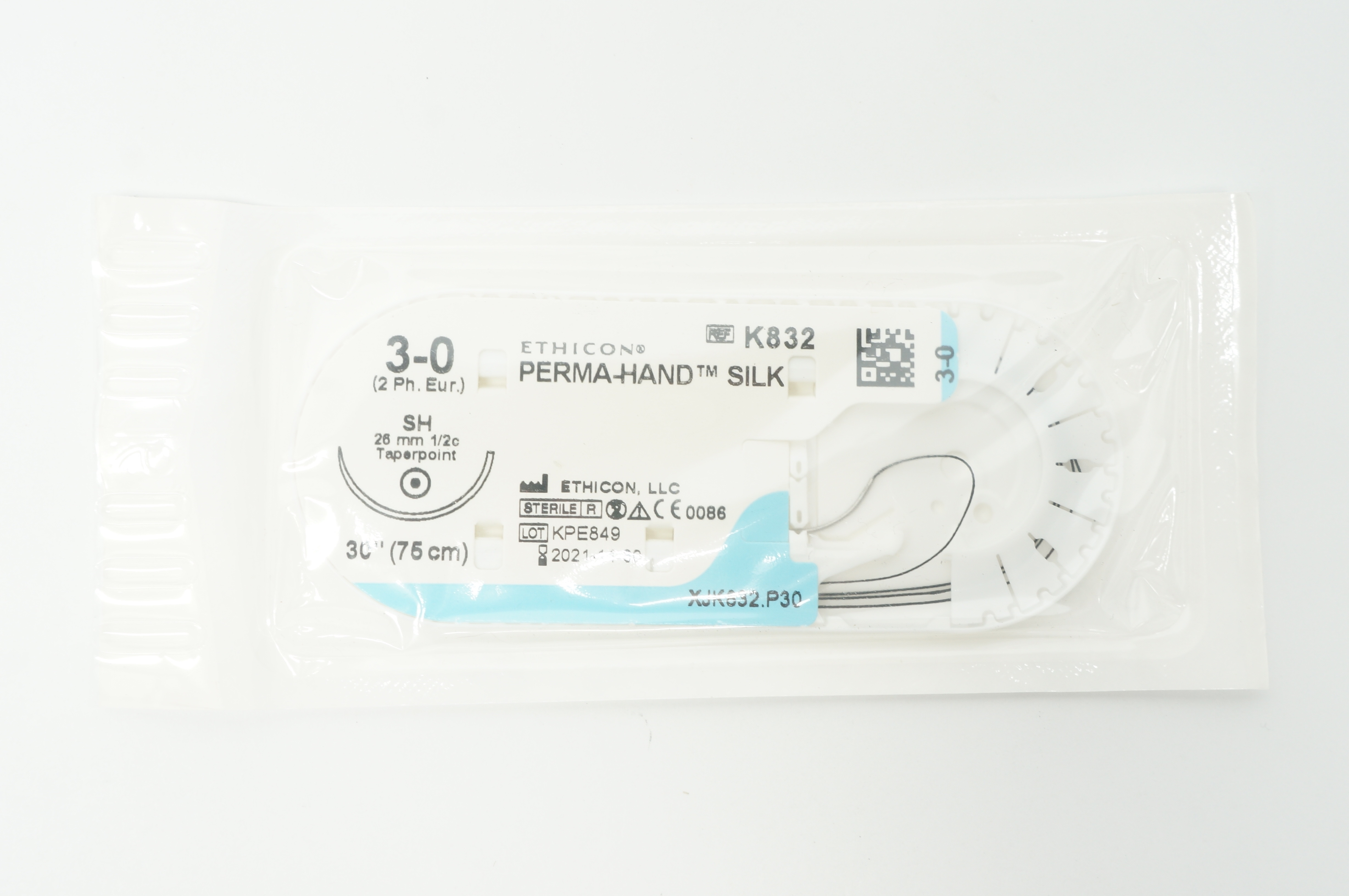 Ethicon K832 3-0 PERMA-HAND SILK SH, 26mm 1/2c Taperpoint, 30inch