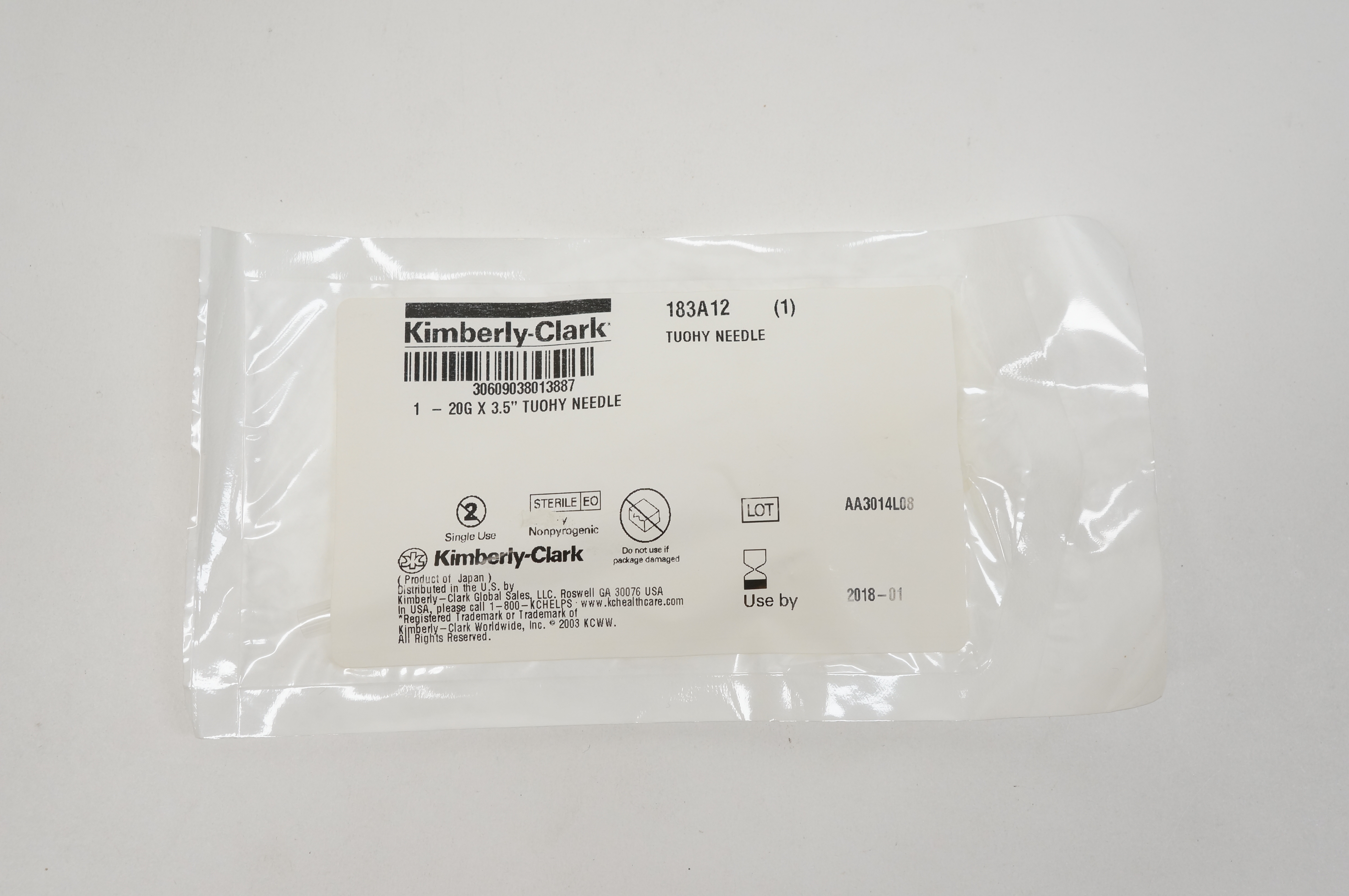 Kimberly-Clark 183A12 Tuohy Ndle 20G x 3-1/2inch (x)