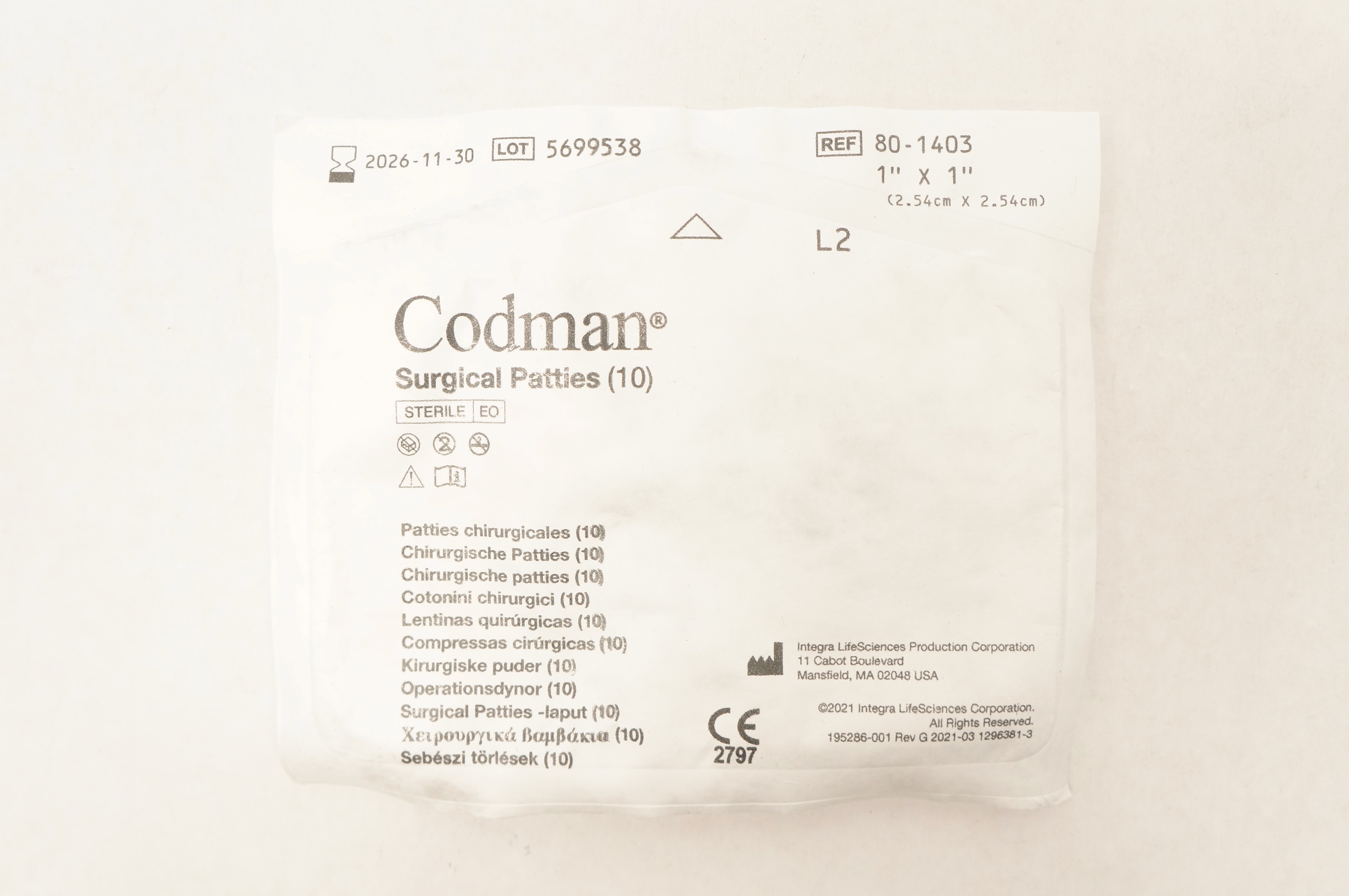 Codman 80-1403 Surgical Patties 1inch x 1inch - Pack of 10
