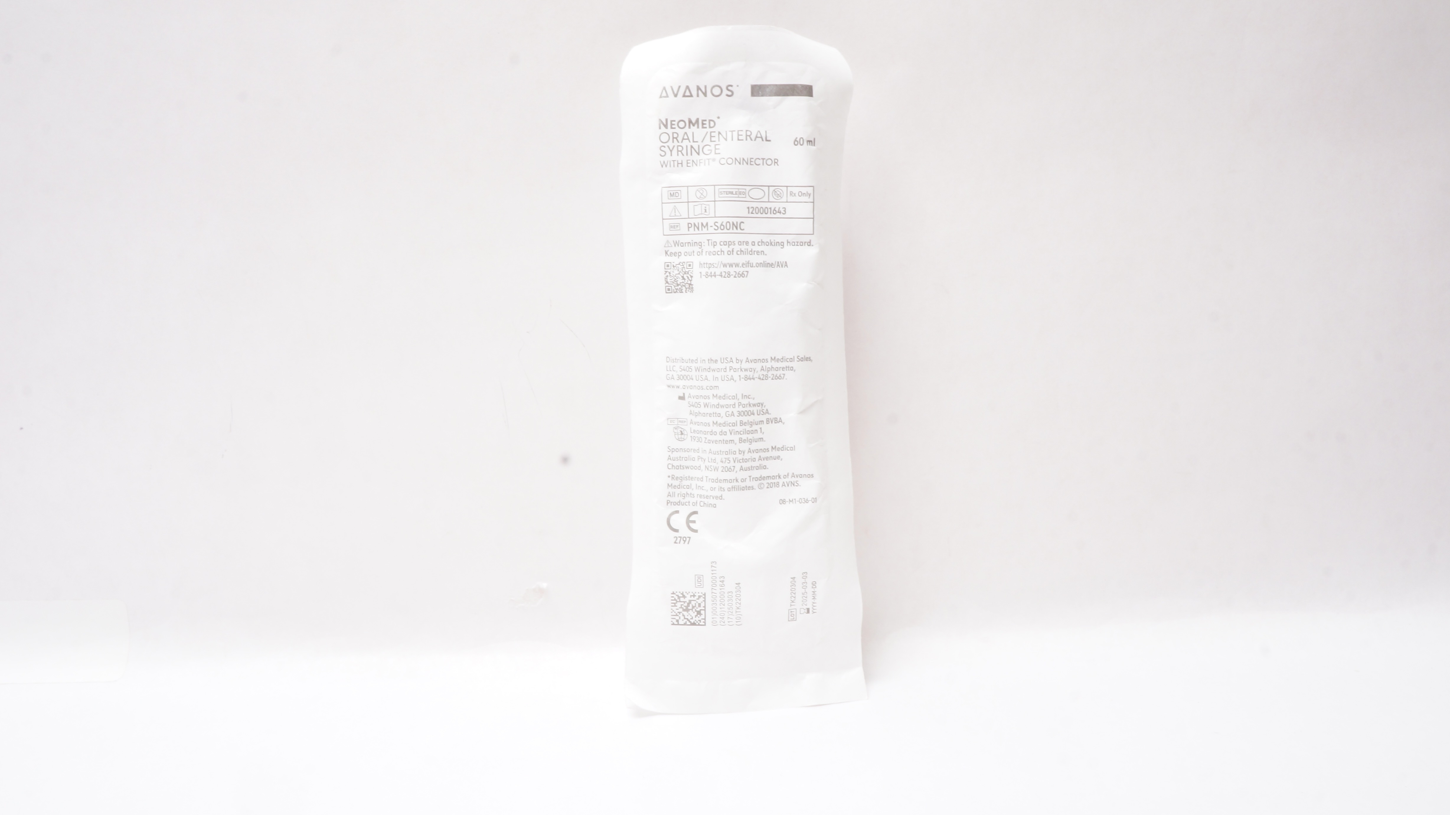 Avanos PNM-S60NC NeoMed Oral/Enteral Syringe with ENFIT Connector 60mL