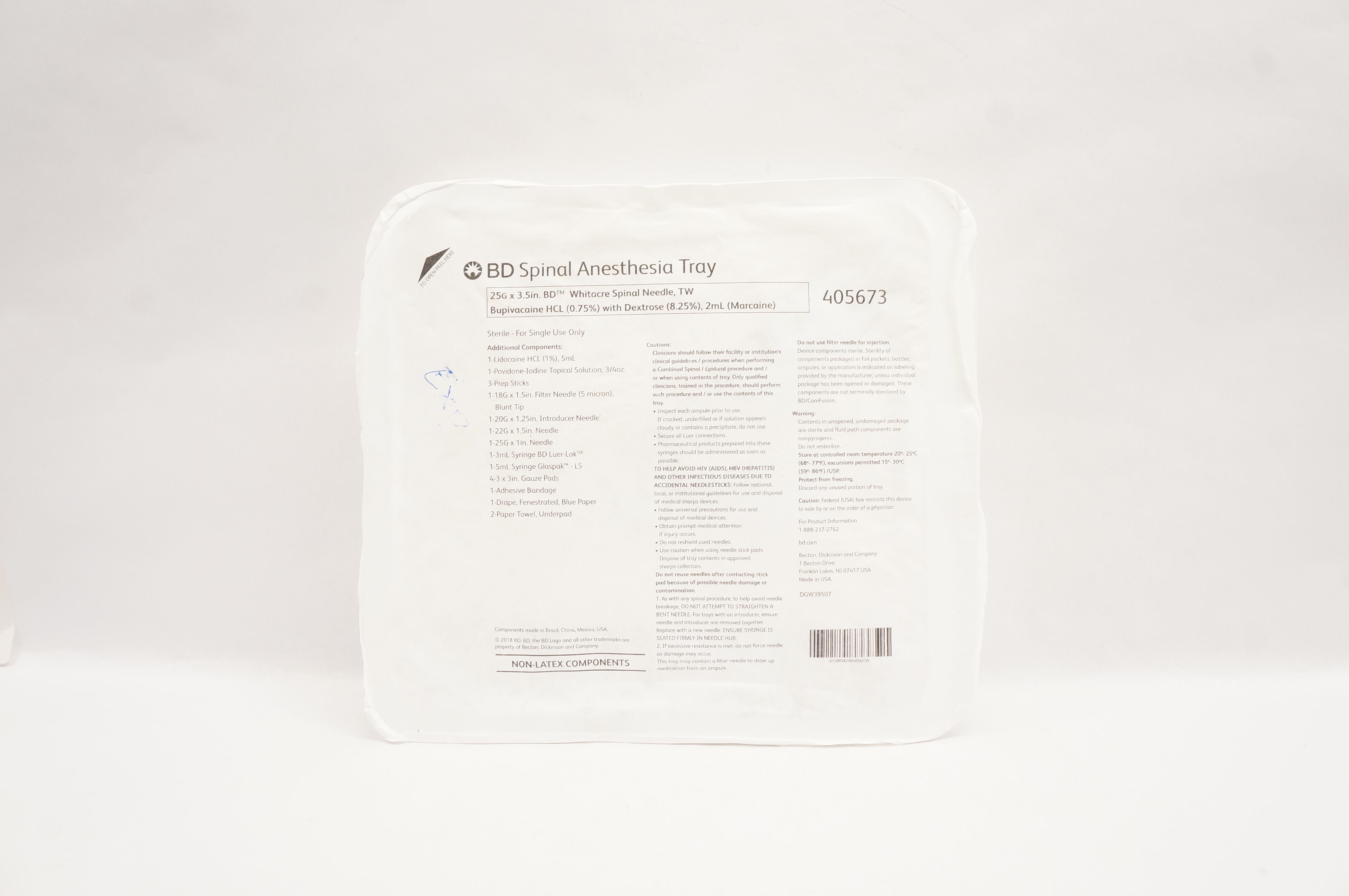 BD 405673 Spinal Anesthesia Tray w/25G x 3.5inch Spinal Ndle