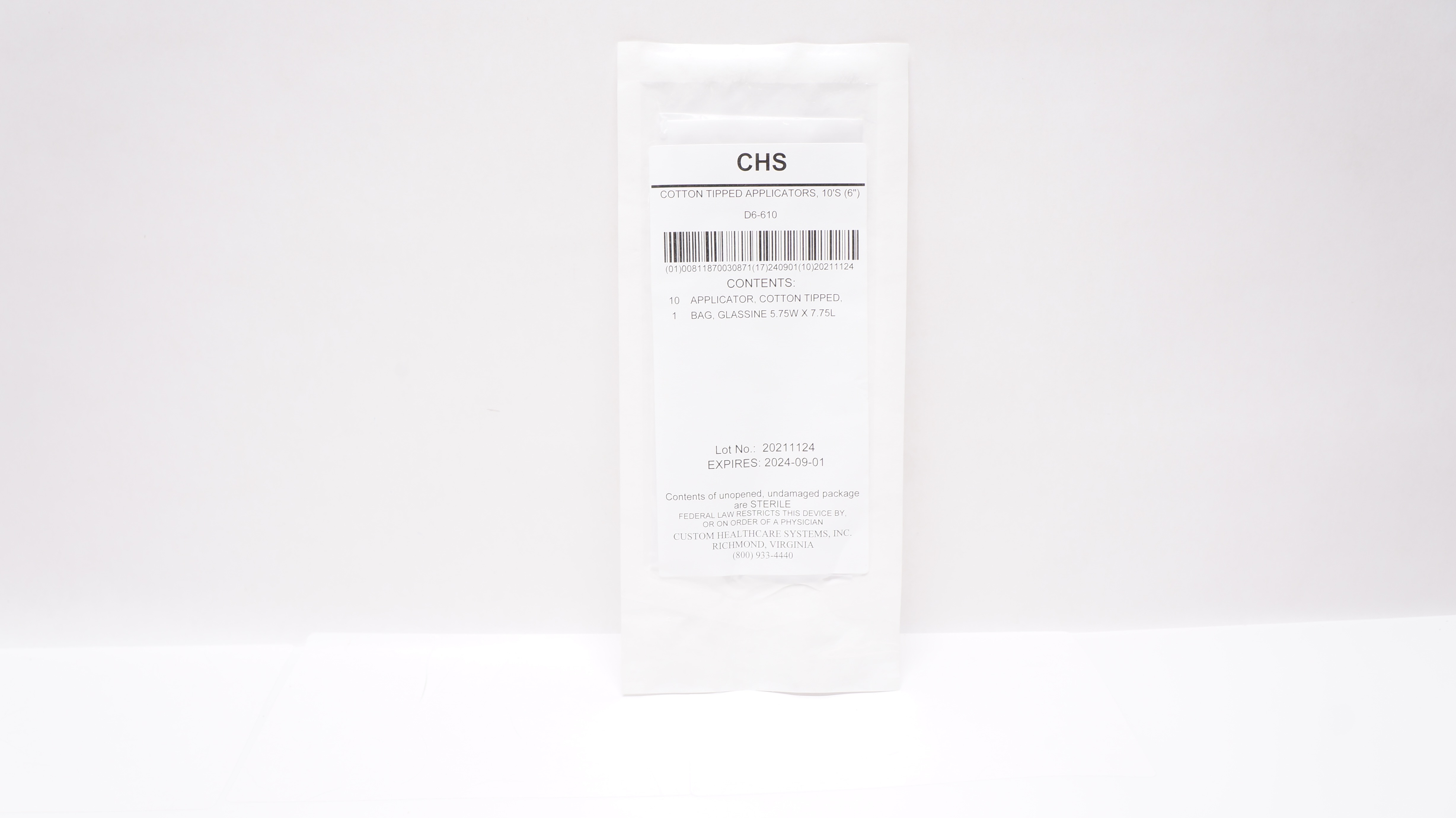 CHS D6-610 Cotton Tipped Applicators 6inch - Pack of 10