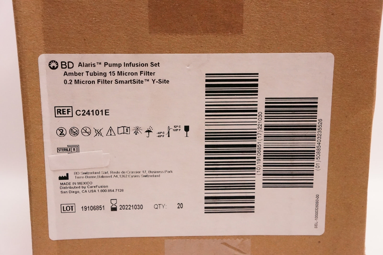 BD C24101E Alaris Pump Infusion Set Amber Tubing 15 - Box of 20