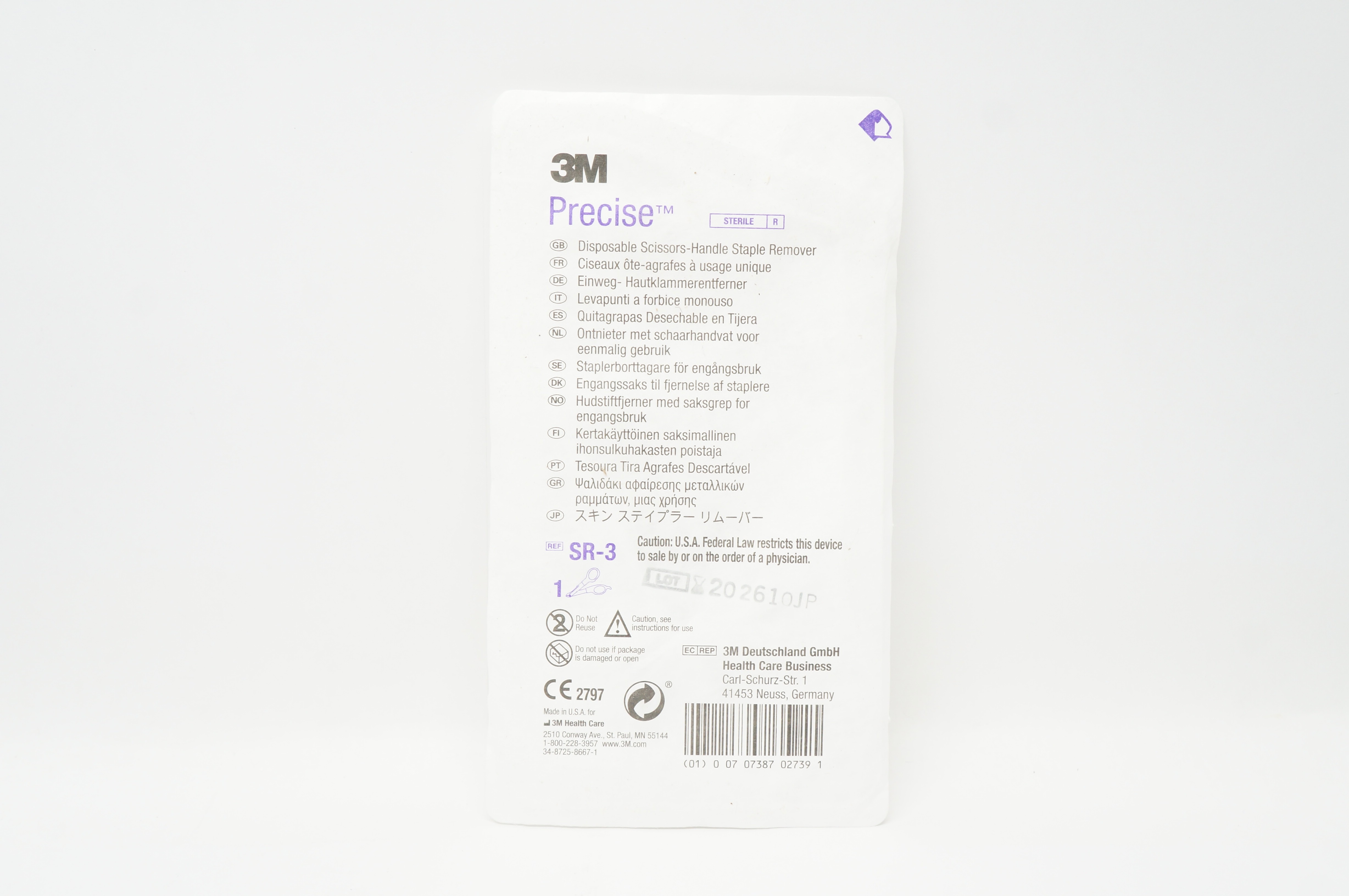 3M SR-3 Precise Disposable Scissors-Handle Staple Remover