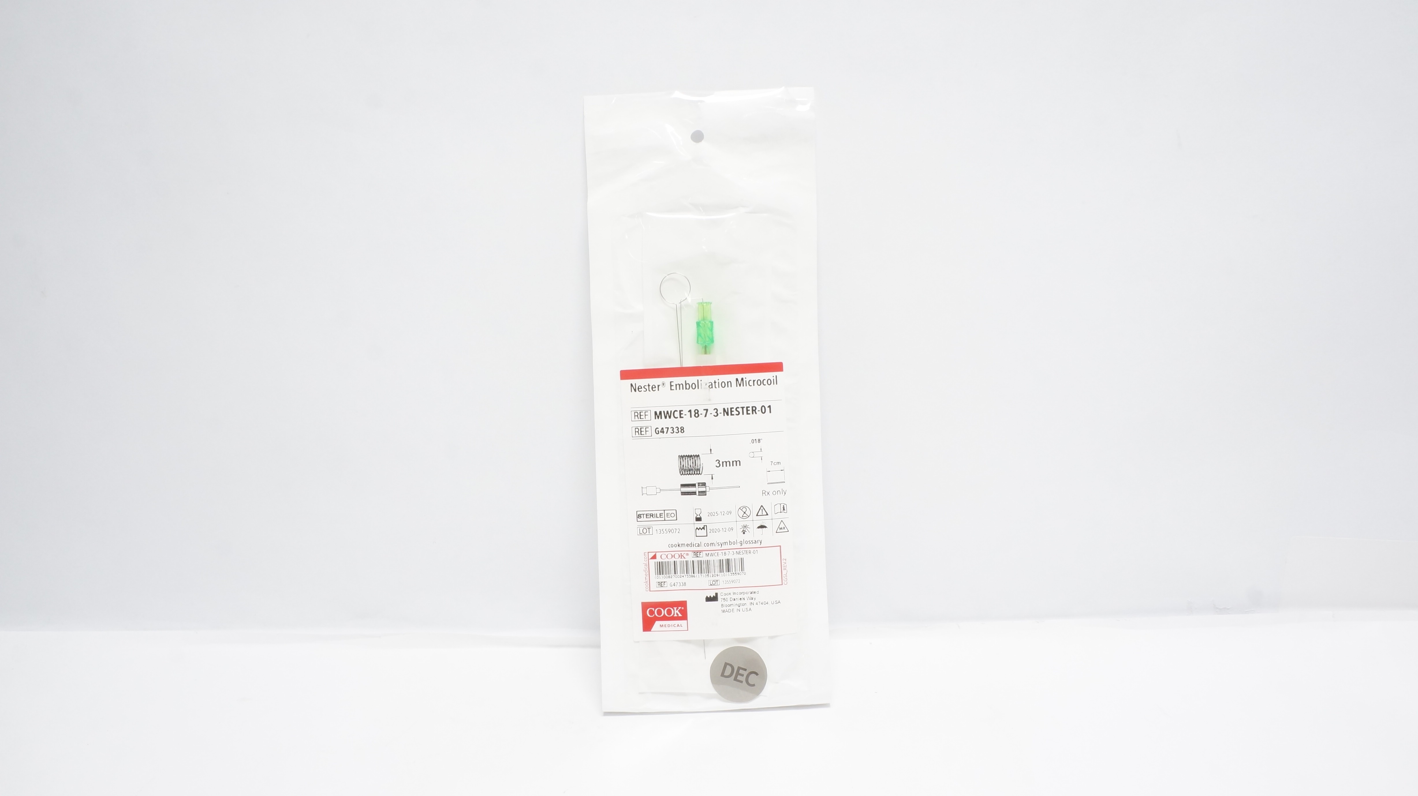 Cook Medical G47338 Nester Embolization Microcoil 3mm x .018inch x 7cm (x)