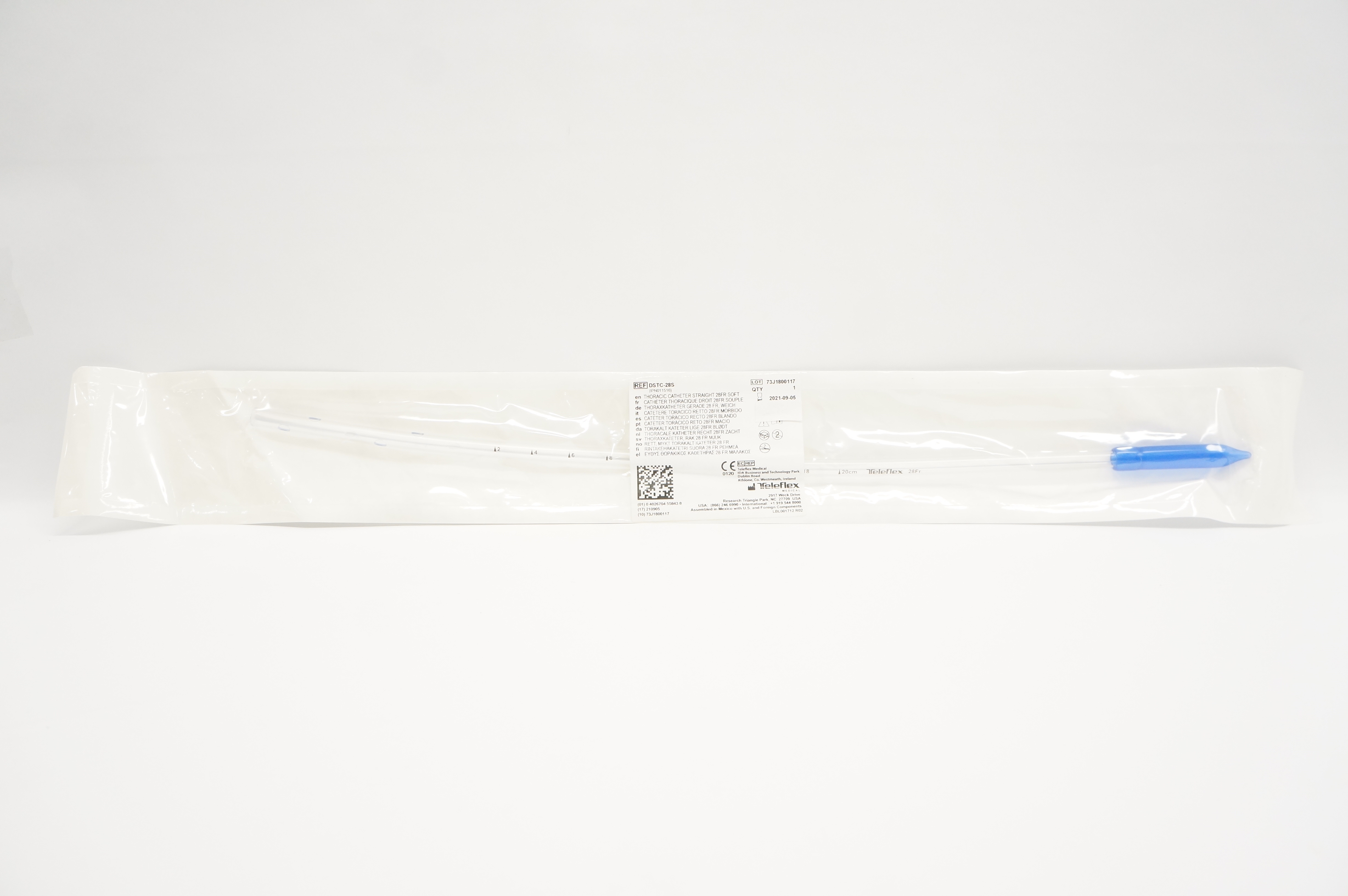 Teleflex DSTC-28S Thoracic Cath. Straight 28 FR Soft (x)