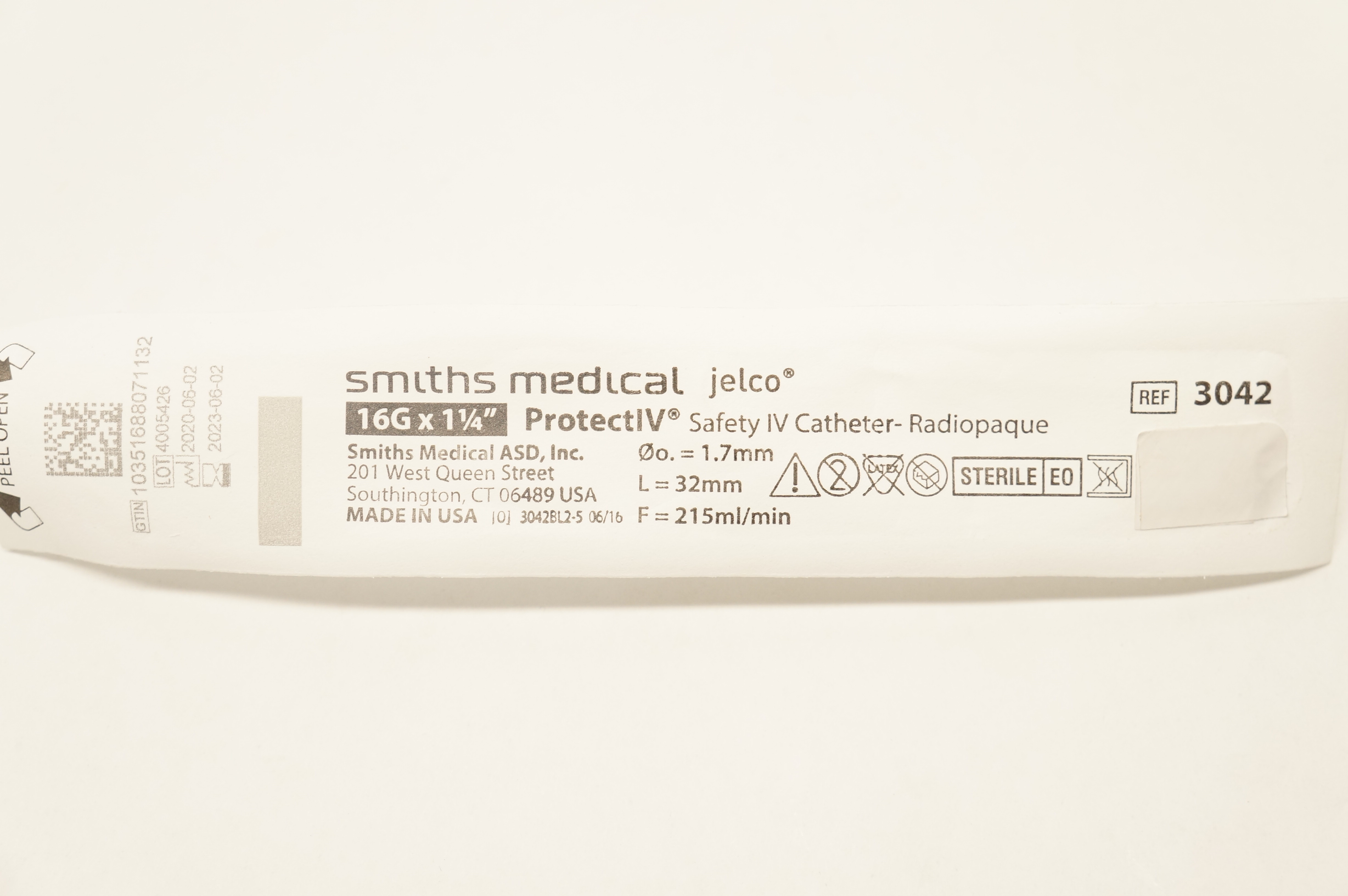 Smiths Medical 3042 Jelco Protect IV Safety Cath. 16G x 1-1/4inch