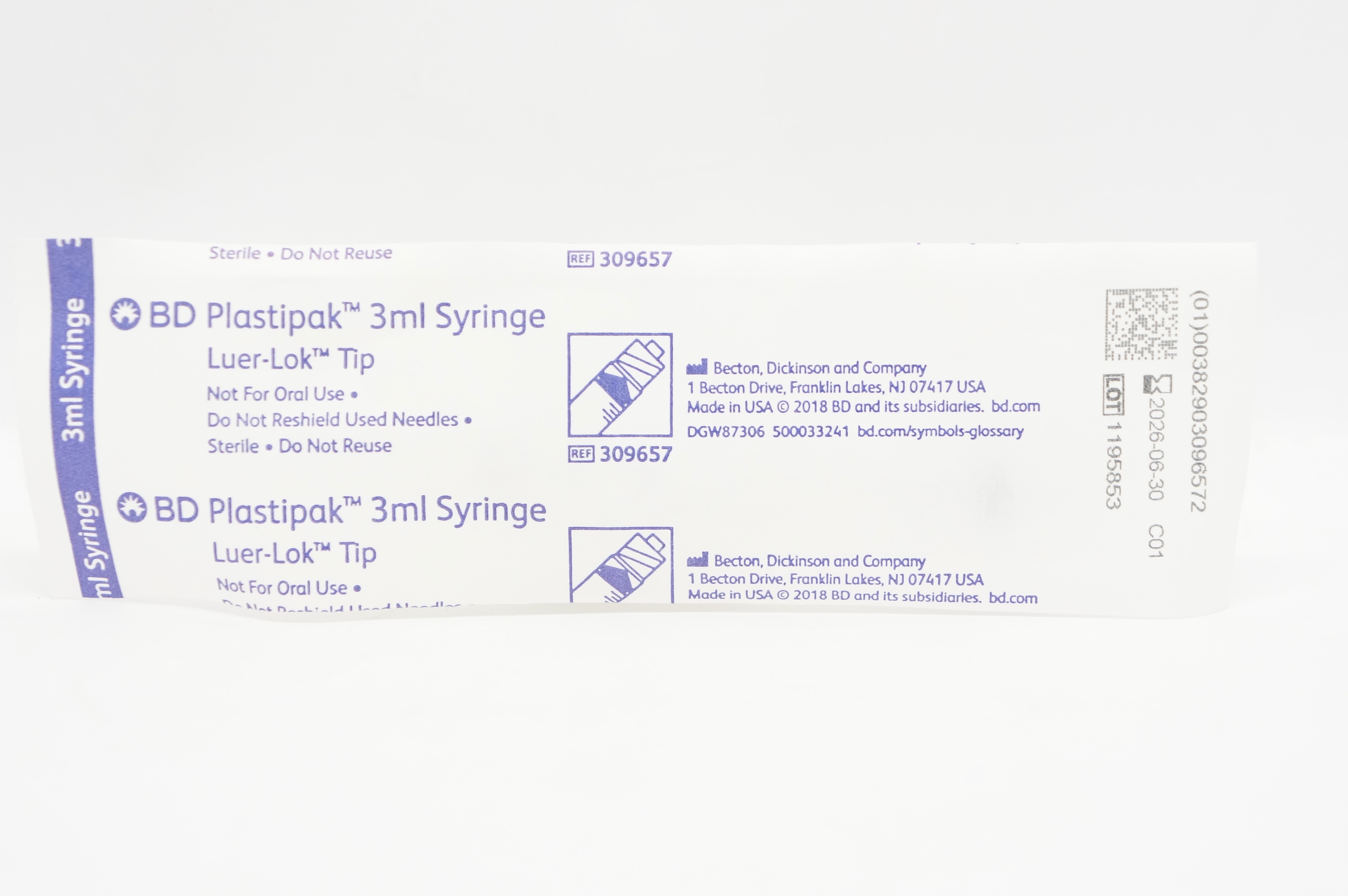 BD 309657 Plastipak Luer-Lok Tip 3mL Syringe
