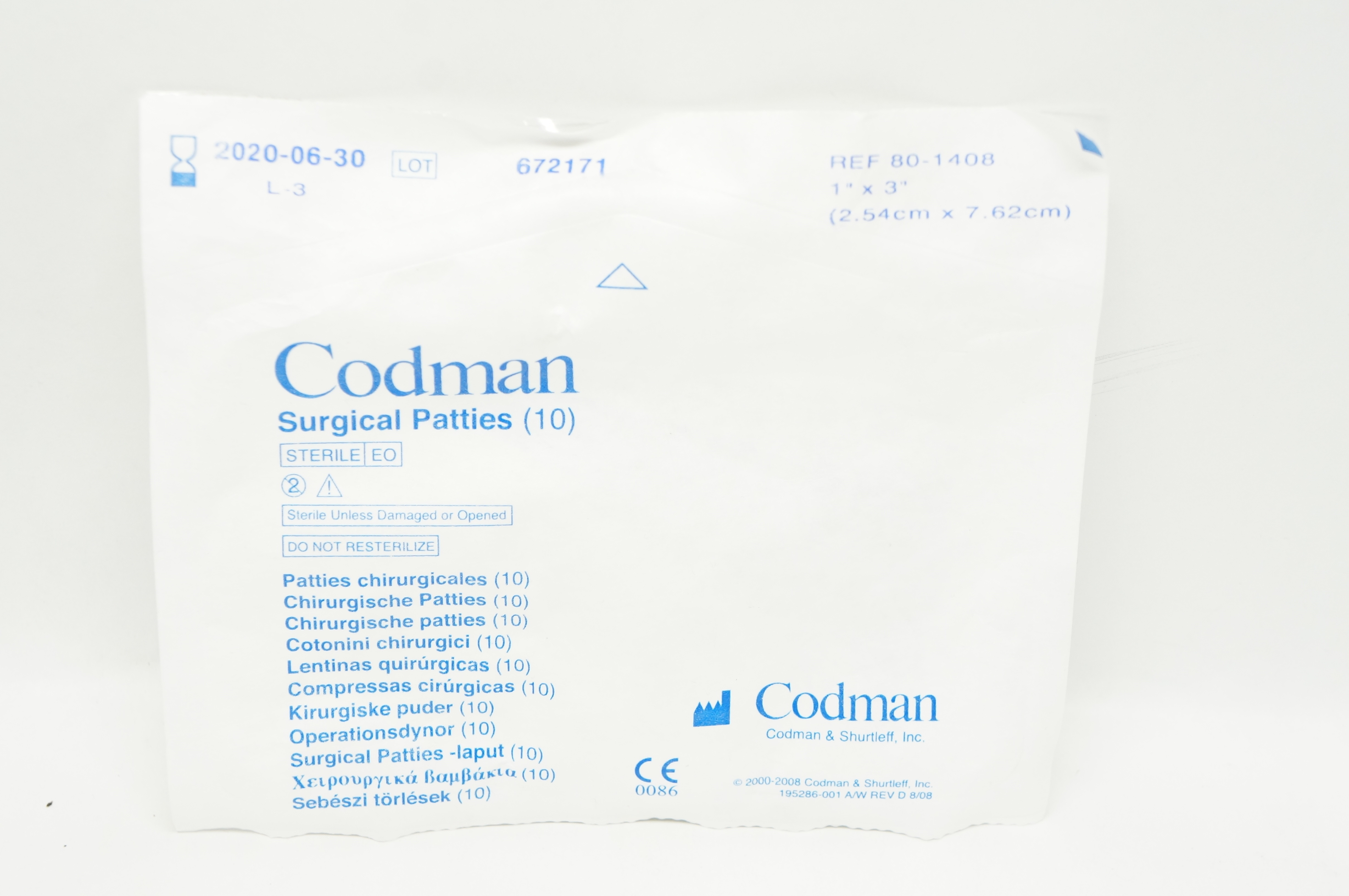 Codman 80-1408 Surgical Patties 1inch x 3inch (x) - Pack of 10