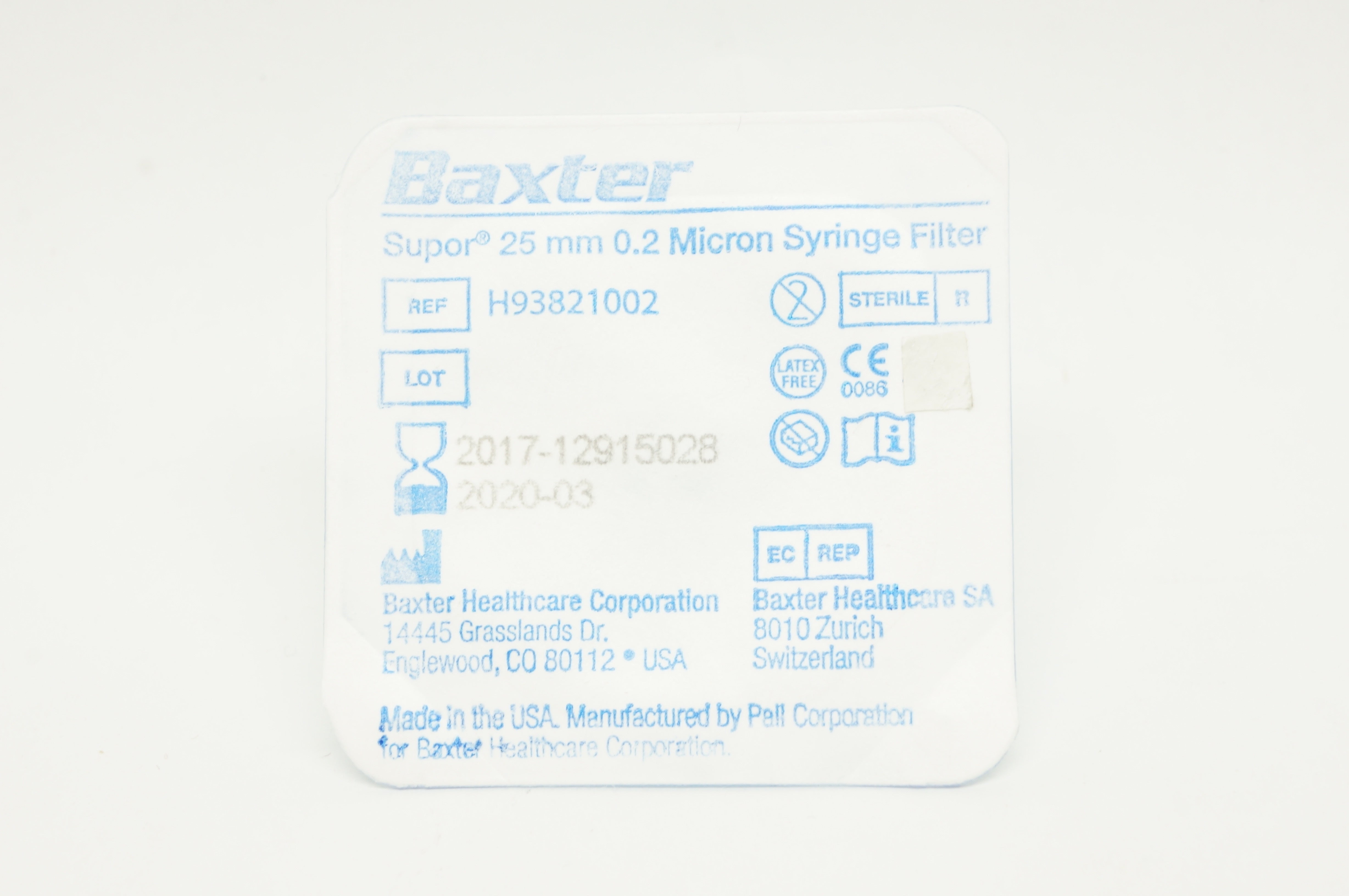 Baxter H93821002 Supor 25mm, 0.2 Micron Syringe Filter (x)