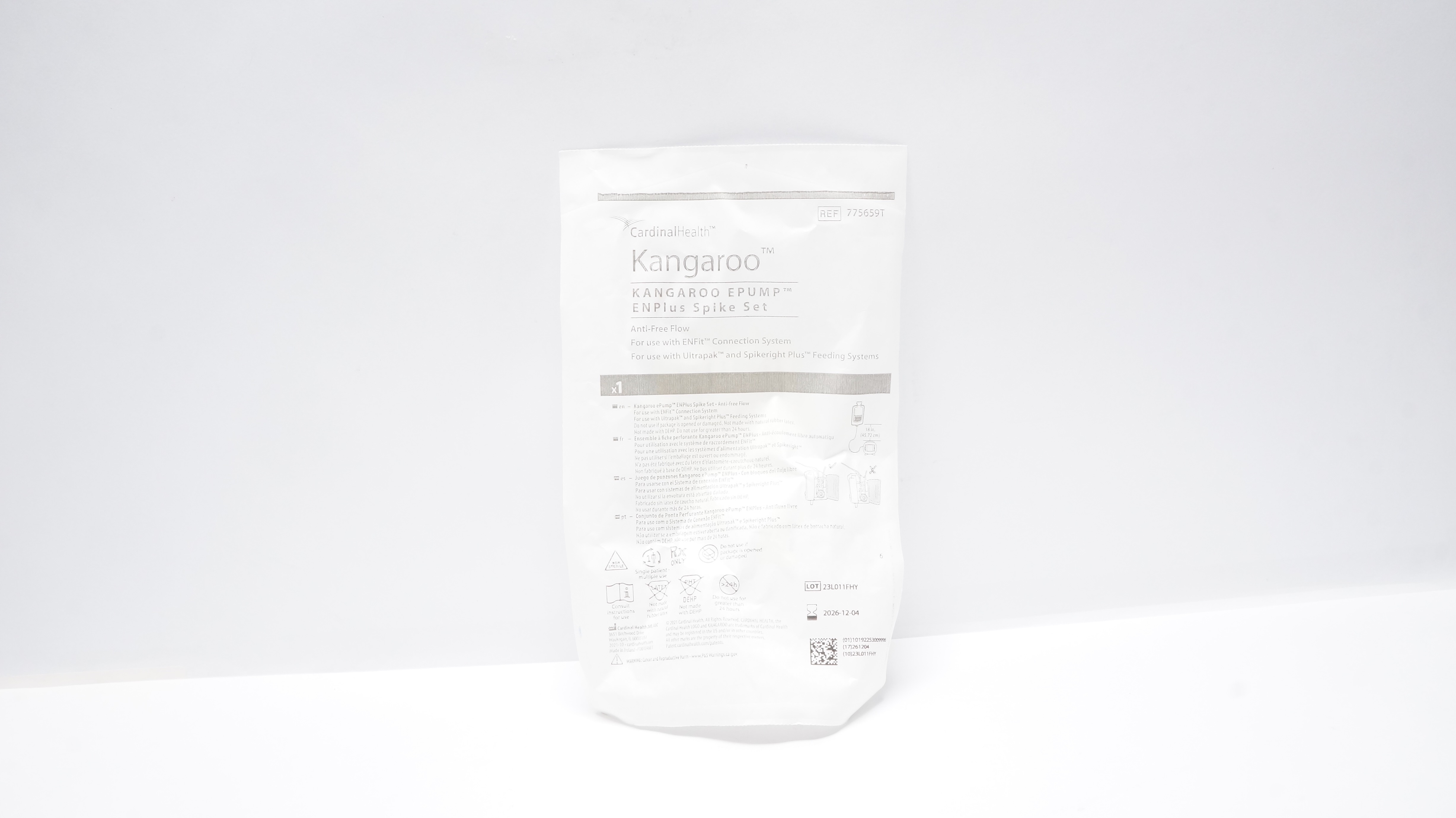 Cardinal Health 775659T Kangaroo ePUMP ENPlus Spike Set Anti-Free Flow 18inch