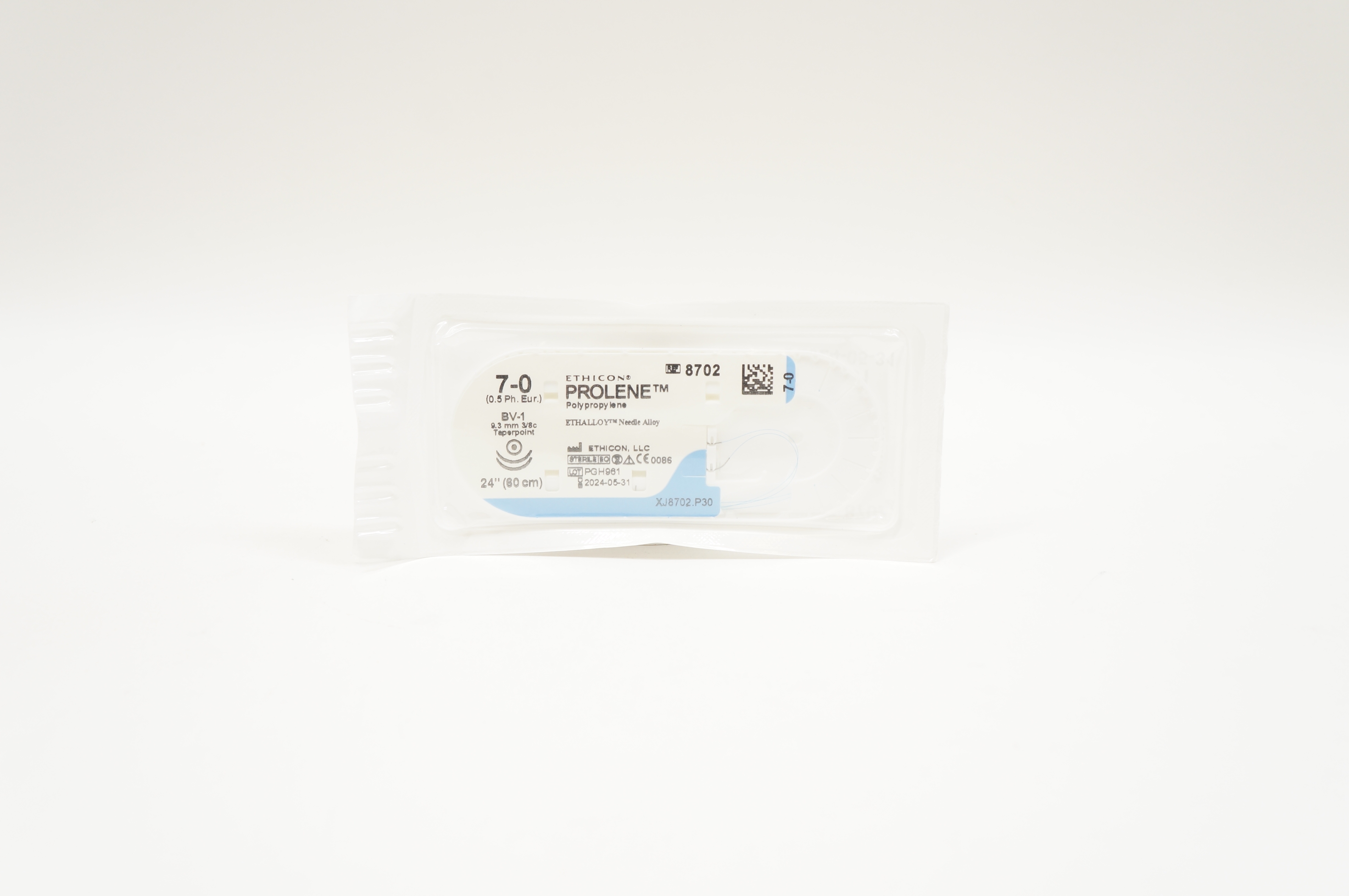 Ethicon 8702 7-0 PROLENE, BV-1, 9.3mm 3/8c Taperpoint, 24inch